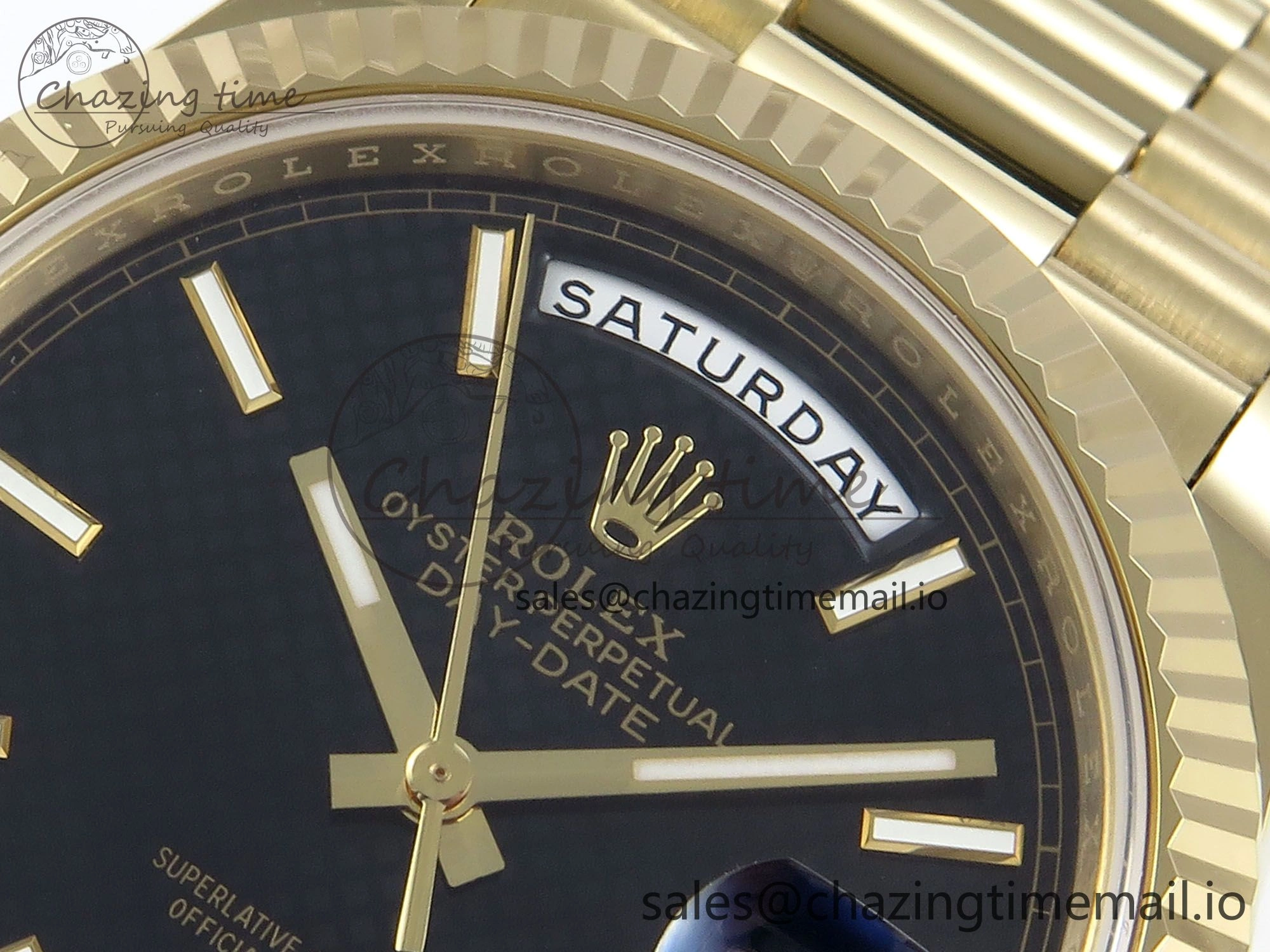 Day Date 40 YG 228238 Noob 1:1 Best Edition Black Textured Stick Dial on President Bracelet A2836 (Gain Weight)