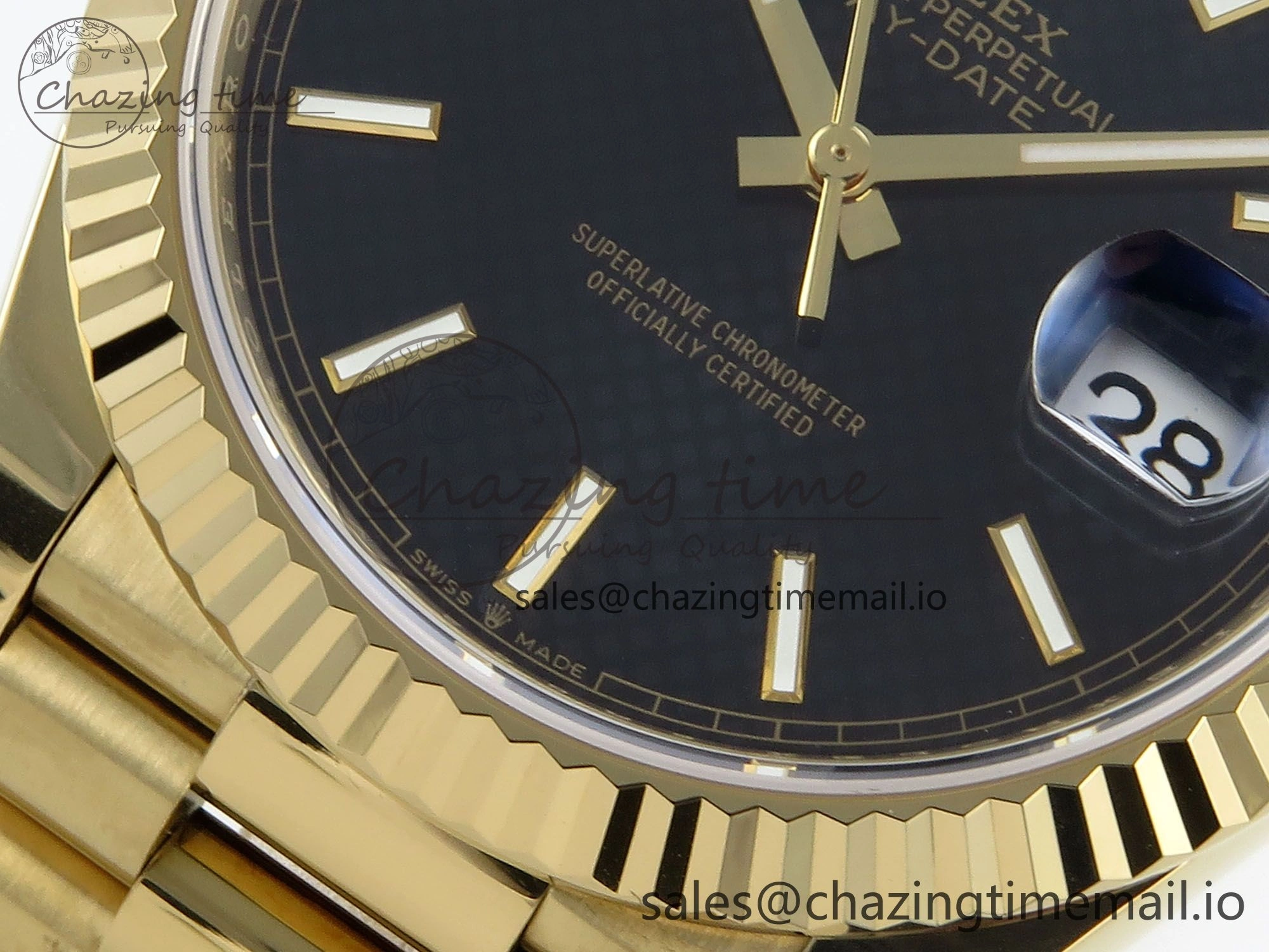 Day Date 40 YG 228238 Noob 1:1 Best Edition Black Textured Stick Dial on President Bracelet A2836 (Gain Weight)