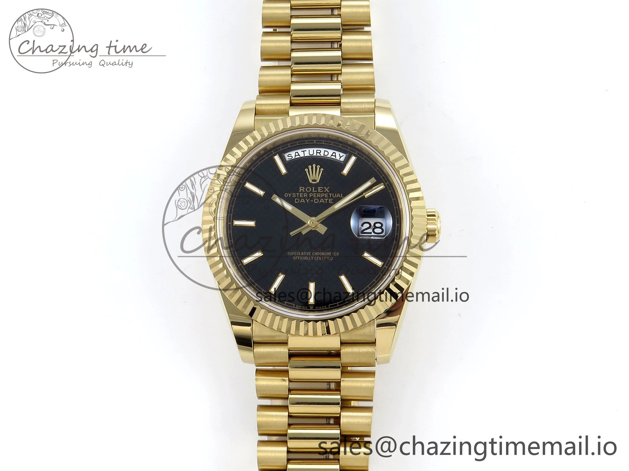 Day Date 40 YG 228238 Noob 1:1 Best Edition Black Textured Stick Dial on President Bracelet A2836 (Gain Weight)