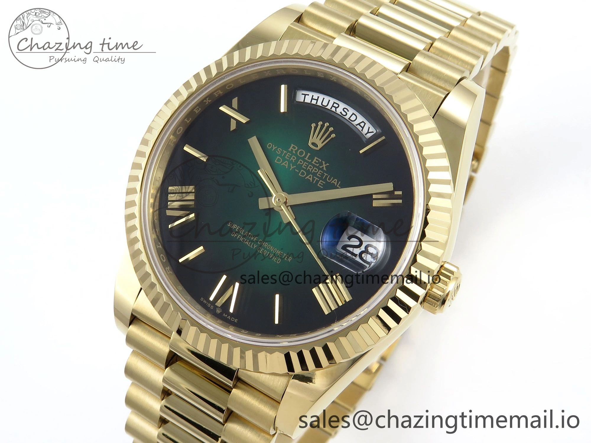 Day Date 40 YG 228238 Noob 1:1 Best Edition Green Ombre Roman Dial on President Bracelet A2836 (Gain Weight)