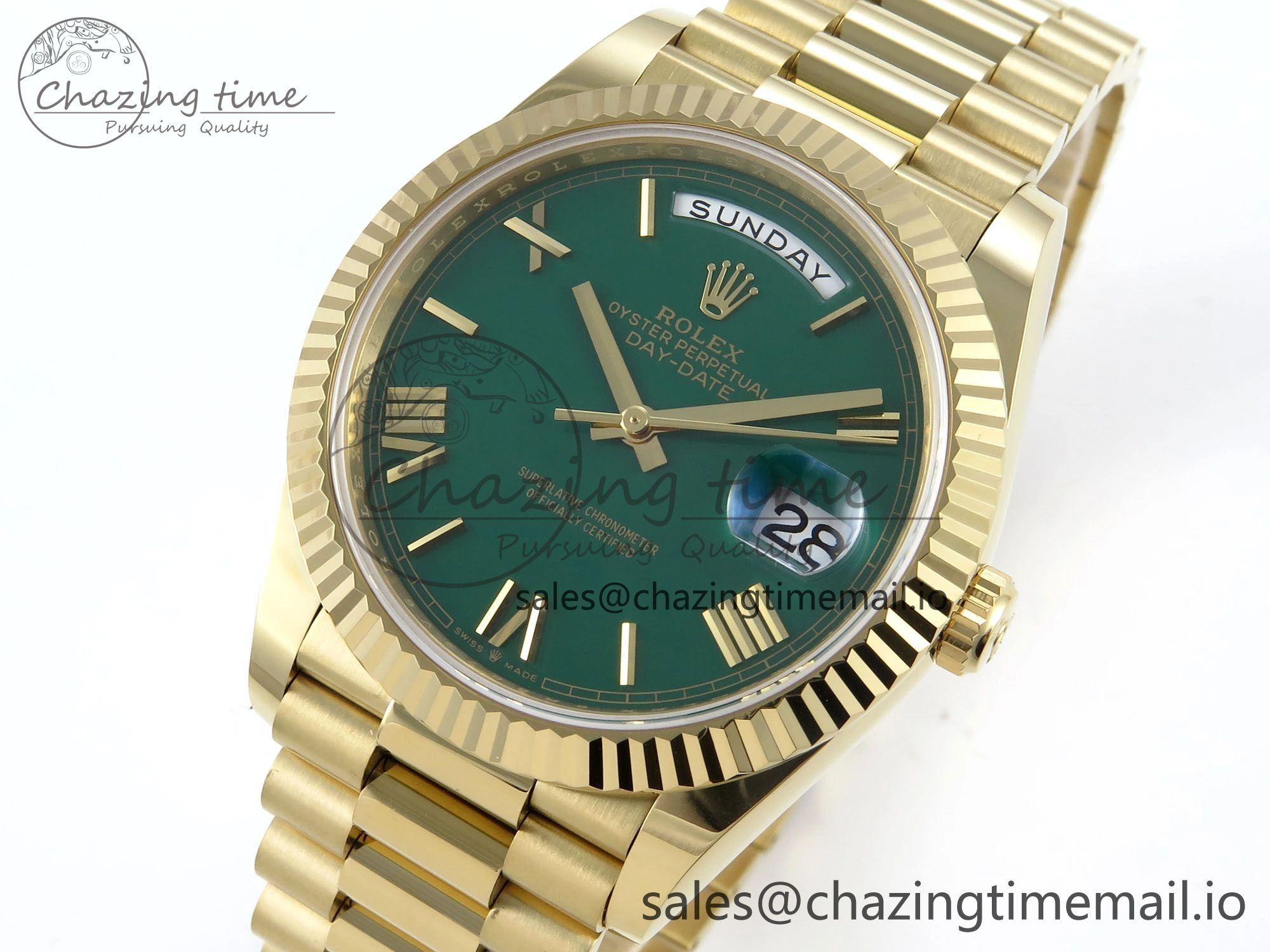 Day Date 40 YG 228238 Noob 1:1 Best Edition Green Roman Dial on President Bracelet A2836 (Gain Weight)