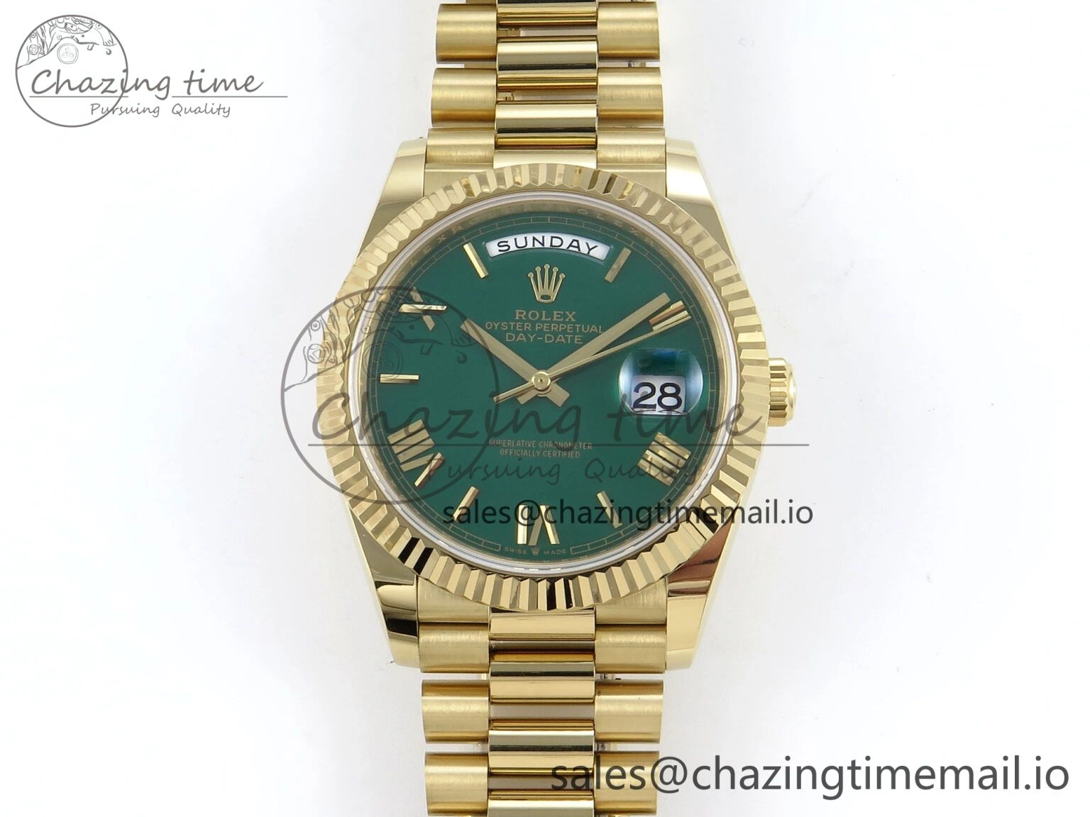 Day Date 40 YG 228238 Noob 1:1 Best Edition Green Roman Dial on President Bracelet A2836 (Gain Weight)