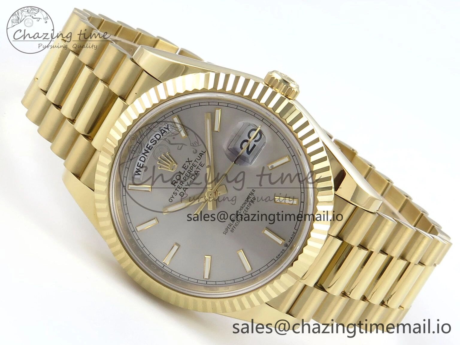 Day Date 40 YG 228238 Noob 1:1 Best Edition Silver Stick Dial on President Bracelet A2836 (Gain Weight)