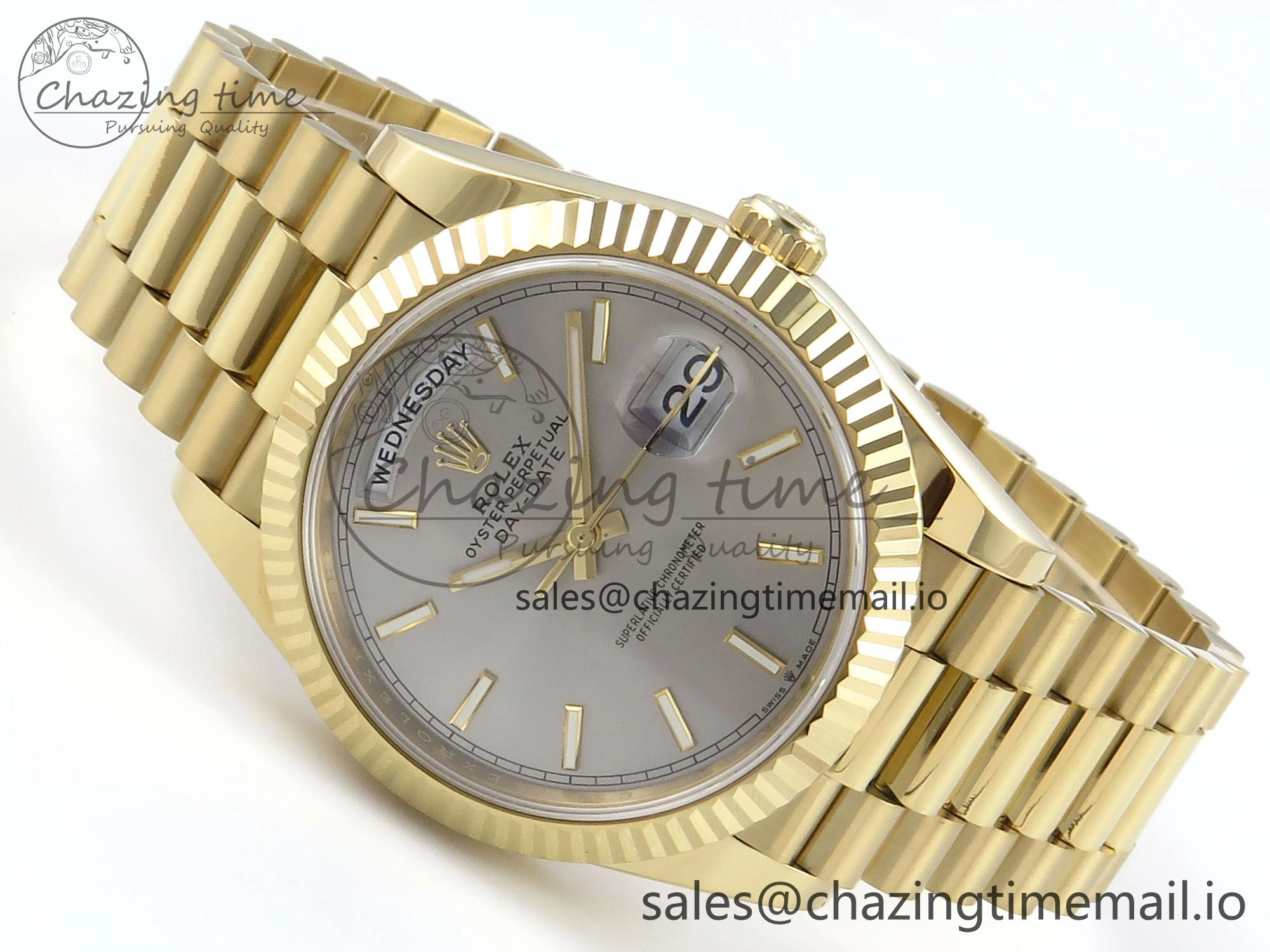 Day Date 40 YG 228238 Noob 1:1 Best Edition Silver Stick Dial on President Bracelet A2836 (Gain Weight)