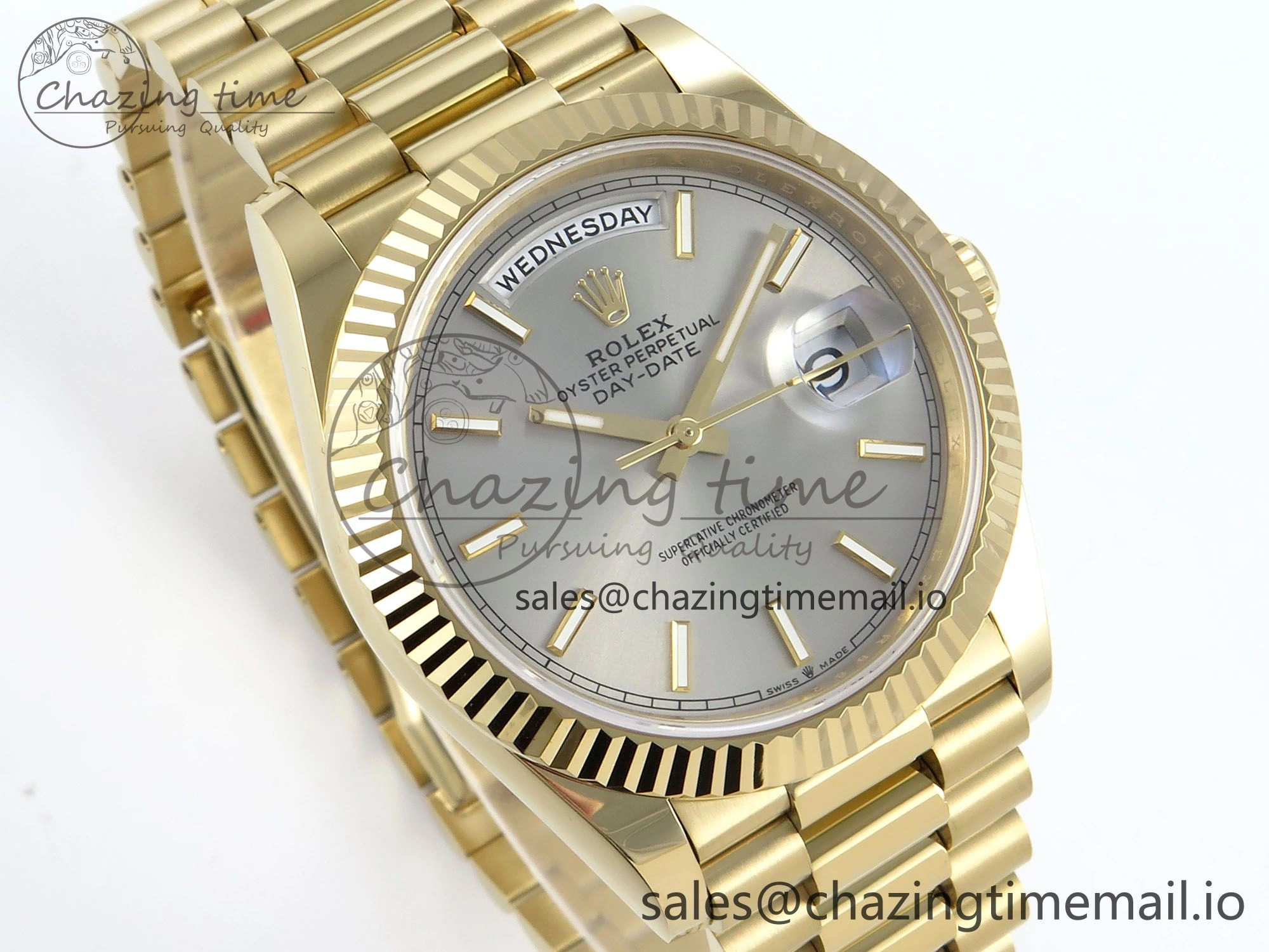 Day Date 40 YG 228238 Noob 1:1 Best Edition Silver Stick Dial on President Bracelet A2836 (Gain Weight)