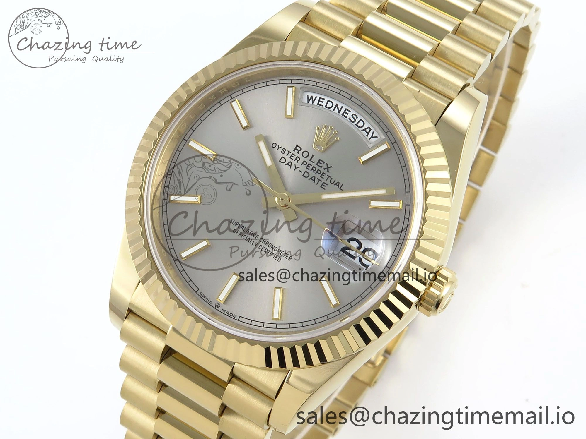 Day Date 40 YG 228238 Noob 1:1 Best Edition Silver Stick Dial on President Bracelet A2836 (Gain Weight)