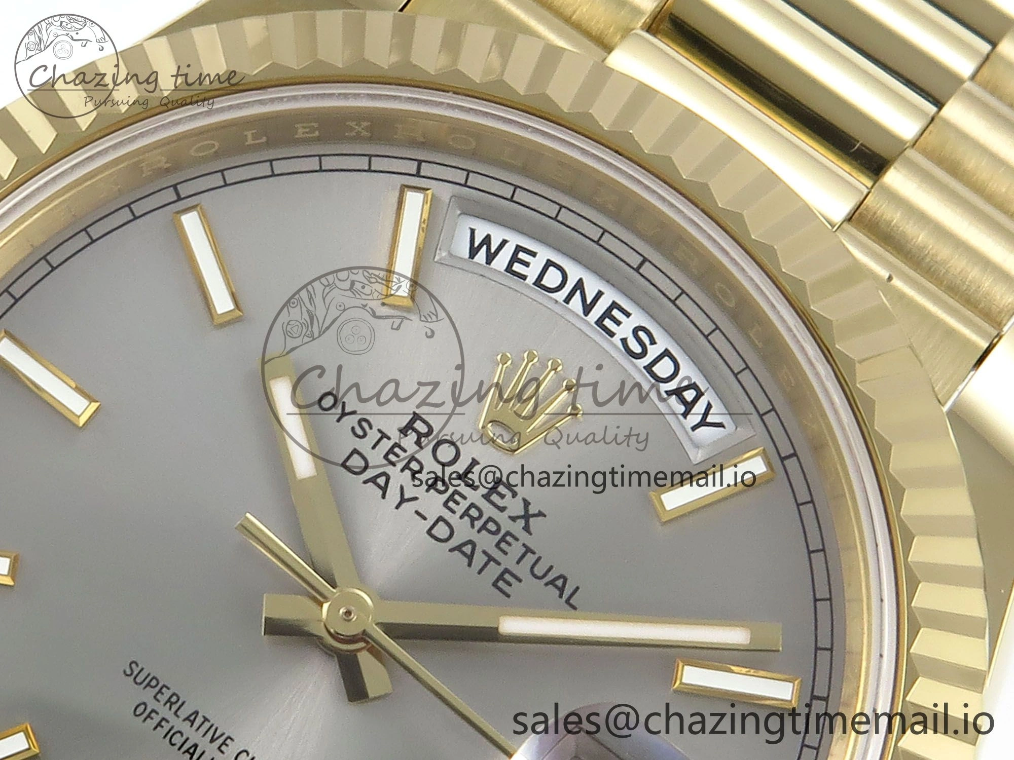 Day Date 40 YG 228238 Noob 1:1 Best Edition Silver Stick Dial on President Bracelet A2836 (Gain Weight)