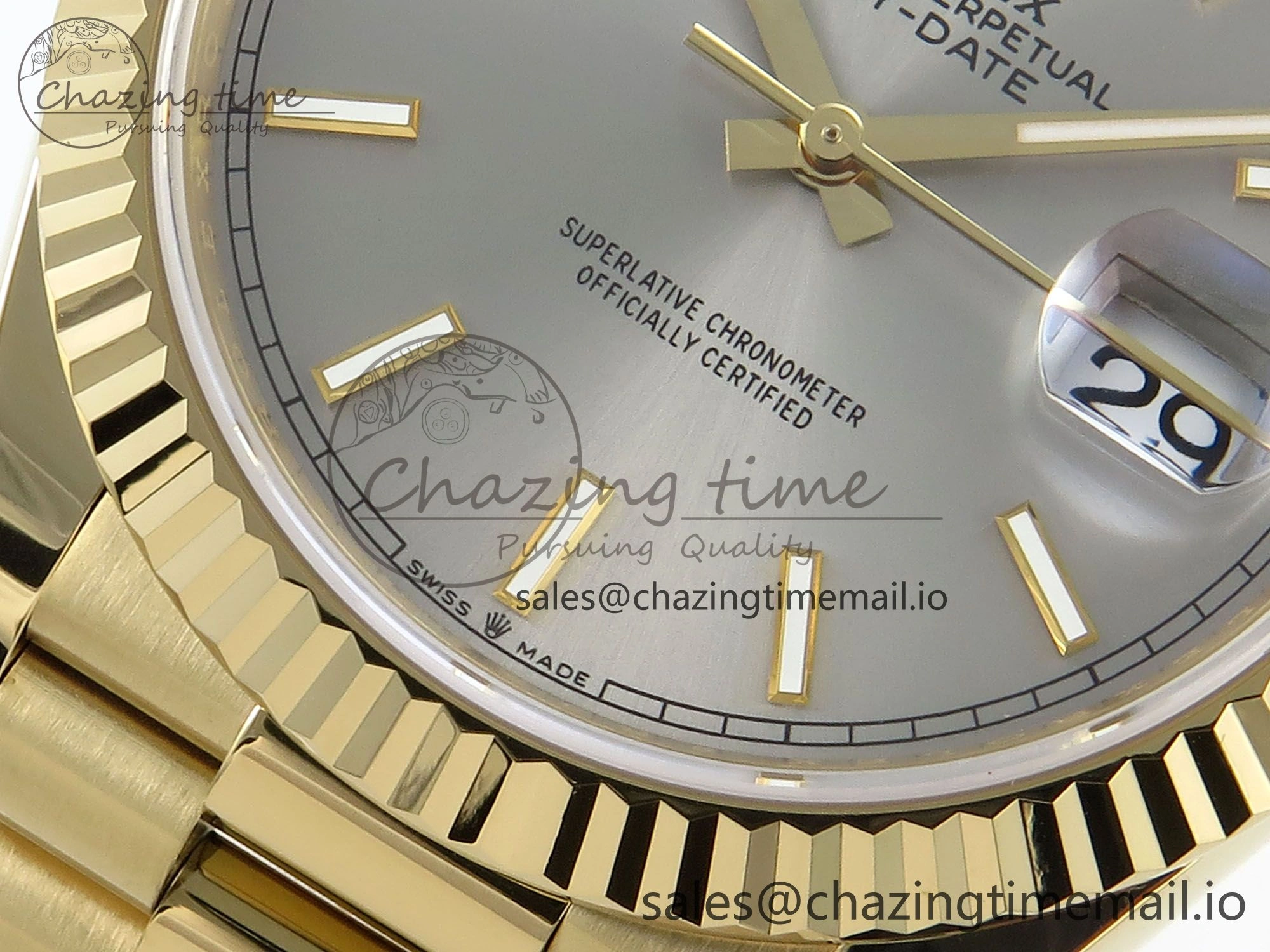 Day Date 40 YG 228238 Noob 1:1 Best Edition Silver Stick Dial on President Bracelet A2836 (Gain Weight)