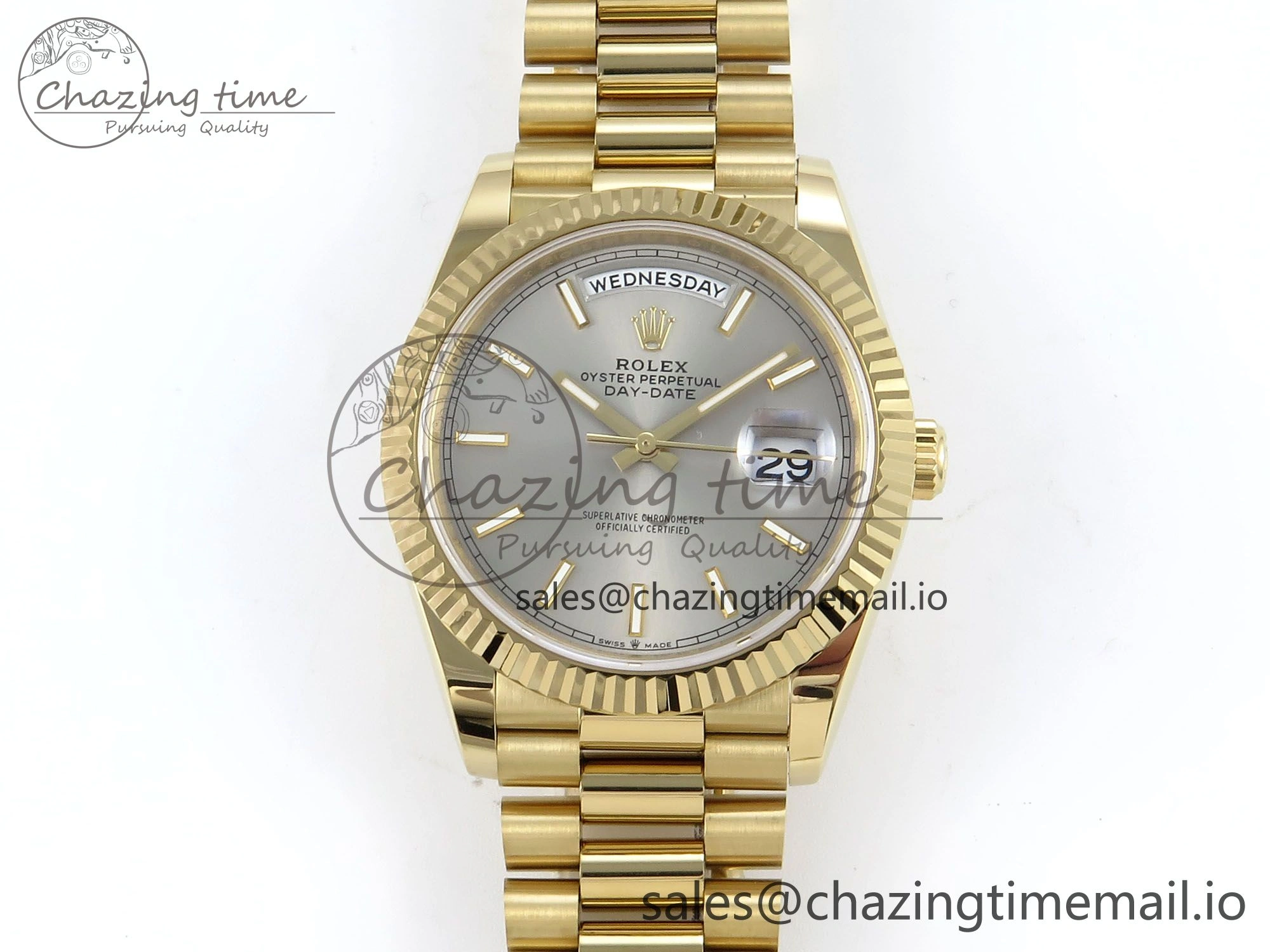 Day Date 40 YG 228238 Noob 1:1 Best Edition Silver Stick Dial on President Bracelet A2836 (Gain Weight)