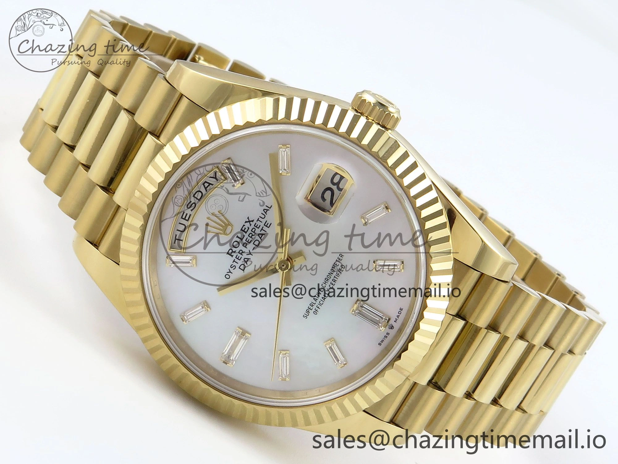 Day Date 40 YG 228238 Noob 1:1 Best Edition White MOP Crystal Dial on President Bracelet A2836 (Gain Weight)