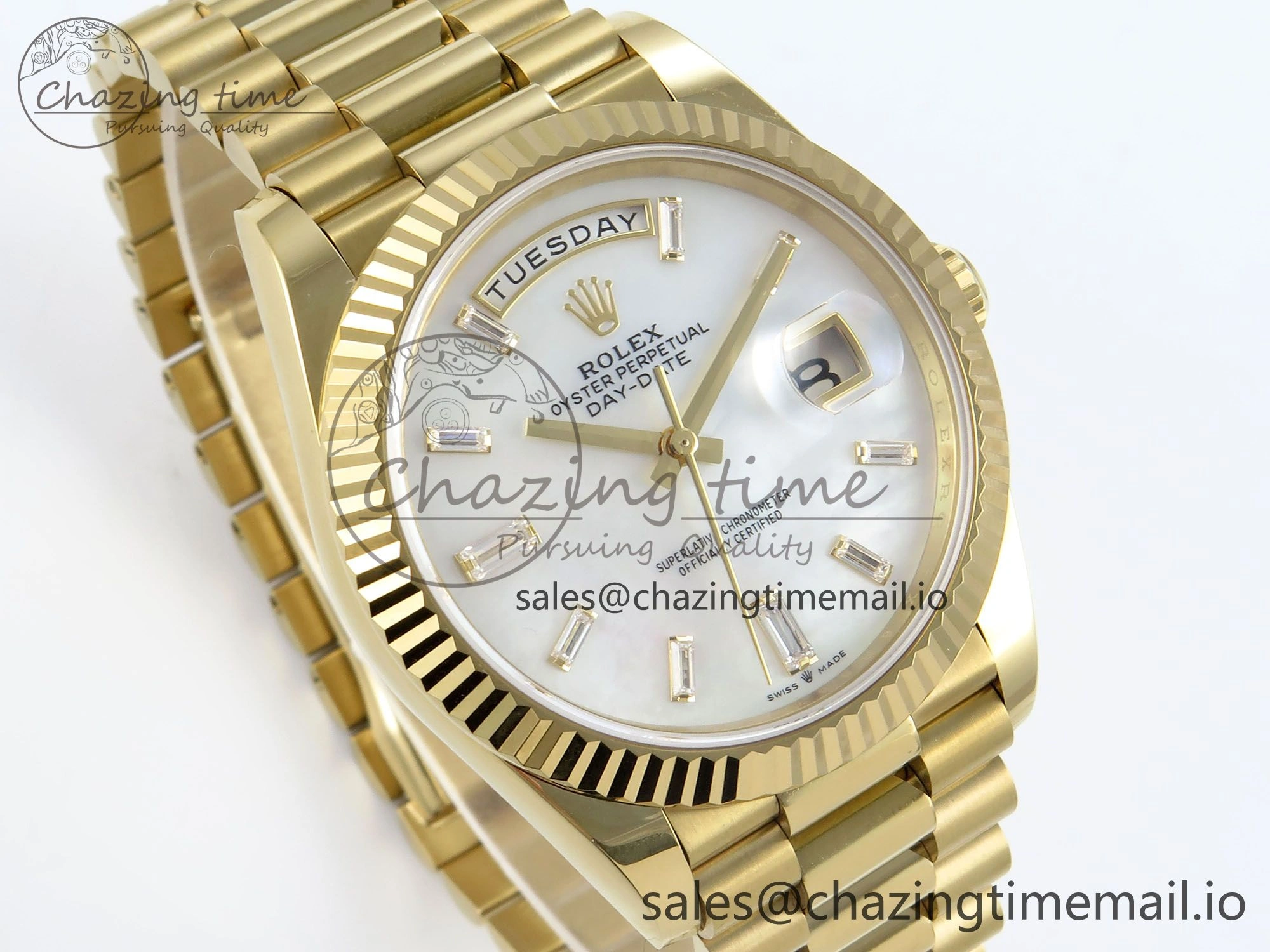 Day Date 40 YG 228238 Noob 1:1 Best Edition White MOP Crystal Dial on President Bracelet A2836 (Gain Weight)
