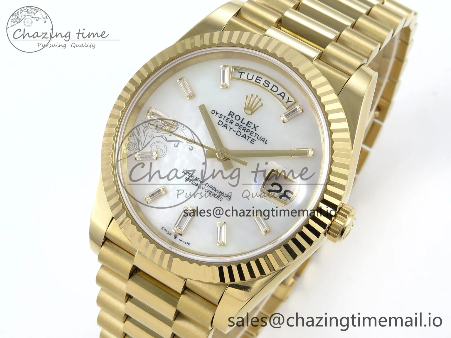 Day Date 40 YG 228238 Noob 1:1 Best Edition White MOP Crystal Dial on President Bracelet A2836 (Gain Weight)