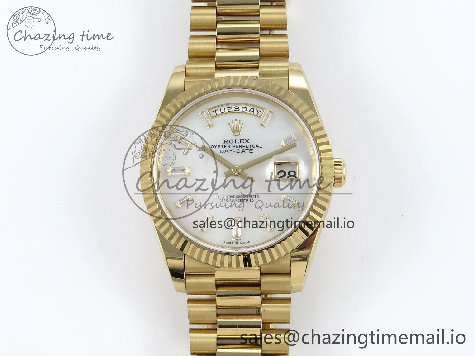 Day Date 40 YG 228238 Noob 1:1 Best Edition White MOP Crystal Dial on President Bracelet A2836 (Gain Weight)