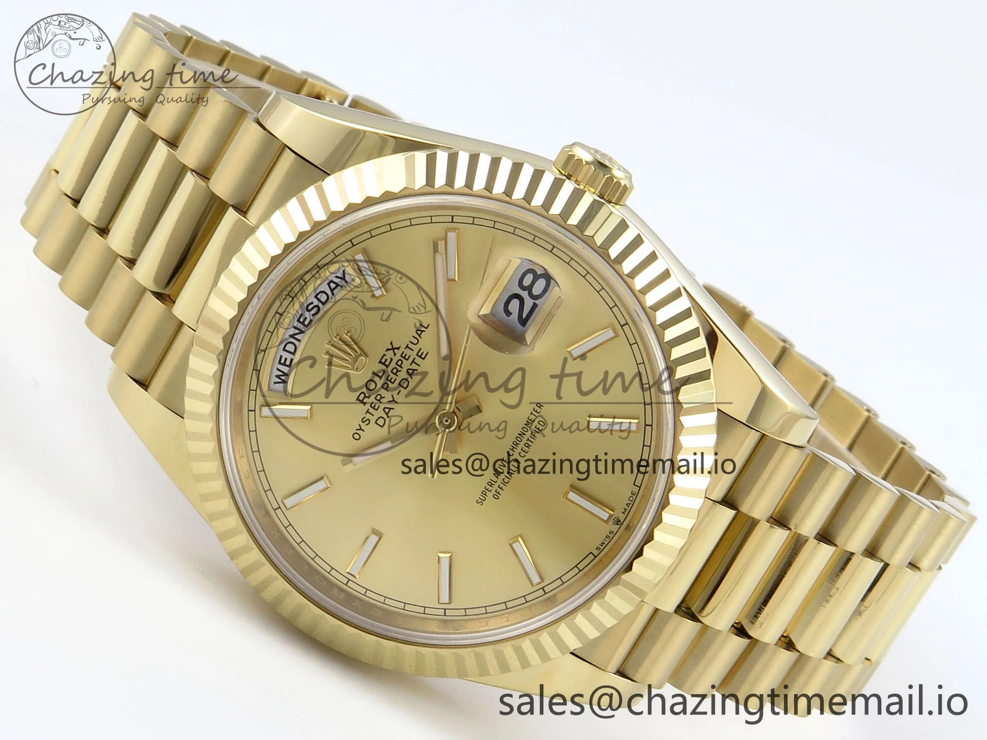 Day Date 40 YG 228238 Noob 1:1 Best Edition YG Stick Dial on President Bracelet A2836 (Gain Weight)
