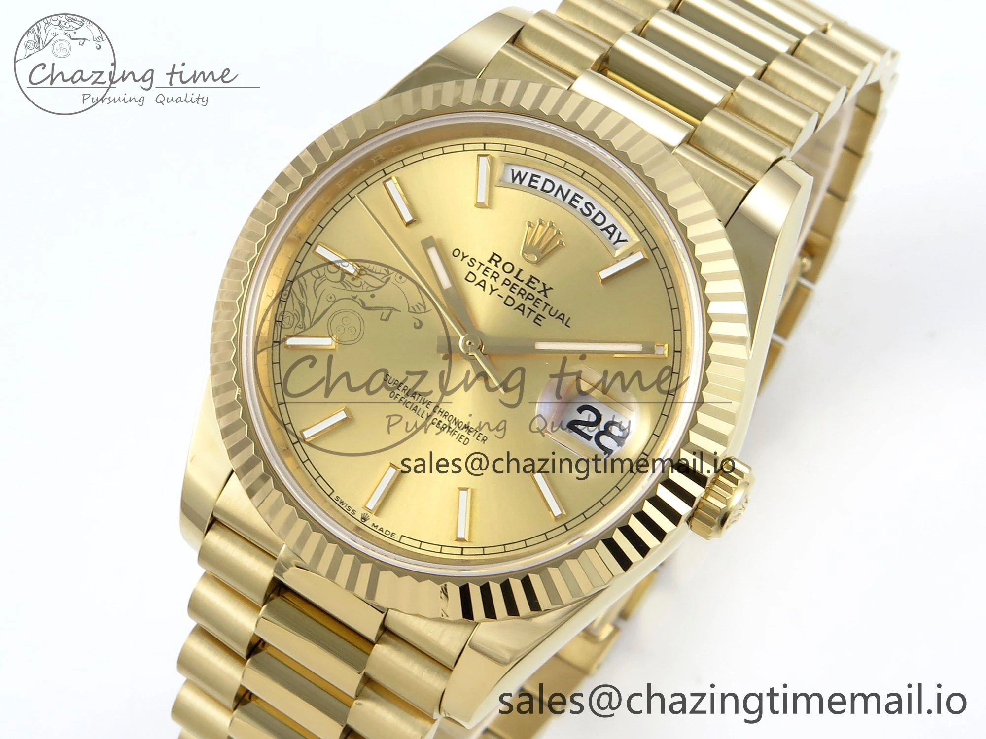 Day Date 40 YG 228238 Noob 1:1 Best Edition YG Stick Dial on President Bracelet A2836 (Gain Weight)