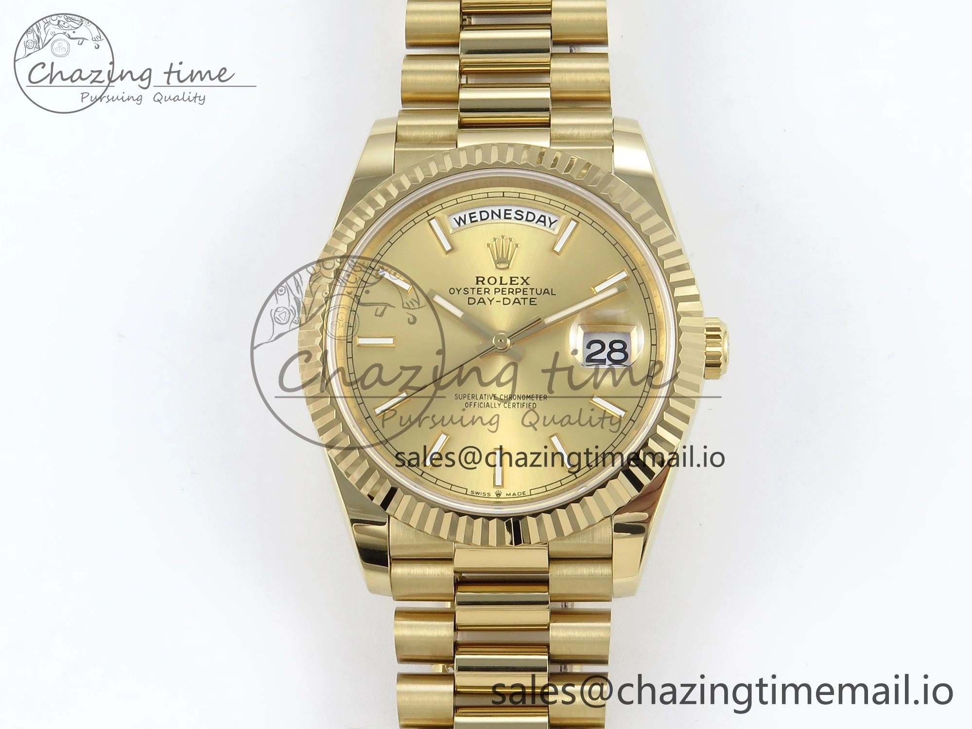 Day Date 40 YG 228238 Noob 1:1 Best Edition YG Stick Dial on President Bracelet A2836 (Gain Weight)
