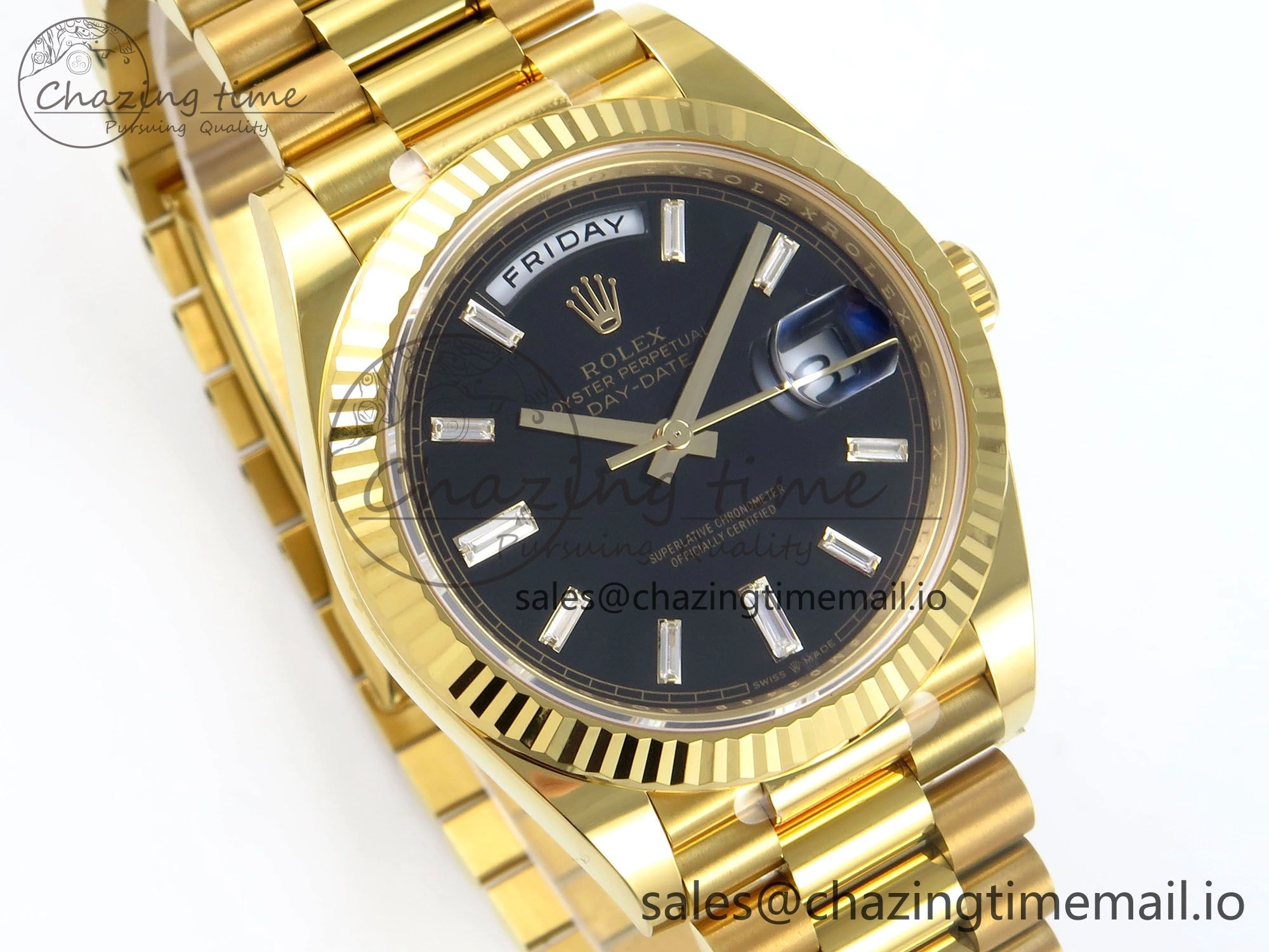 Day Date 40 YG 228238 THBF 1:1 Best Edition Black Crystal Dial on President Bracelet VR3255 V3 (Gain Weight)
