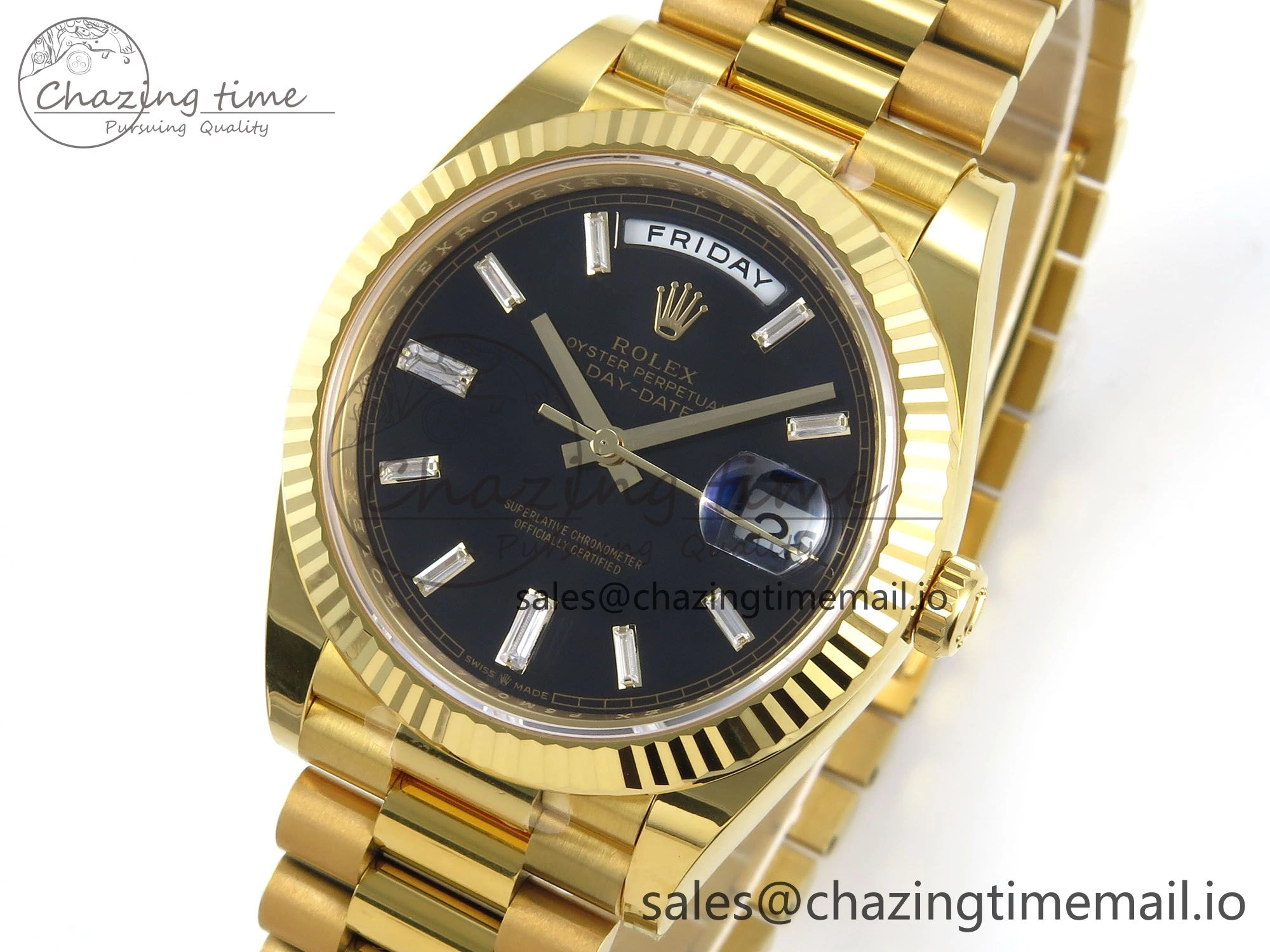 Day Date 40 YG 228238 THBF 1:1 Best Edition Black Crystal Dial on President Bracelet VR3255 V3 (Gain Weight)