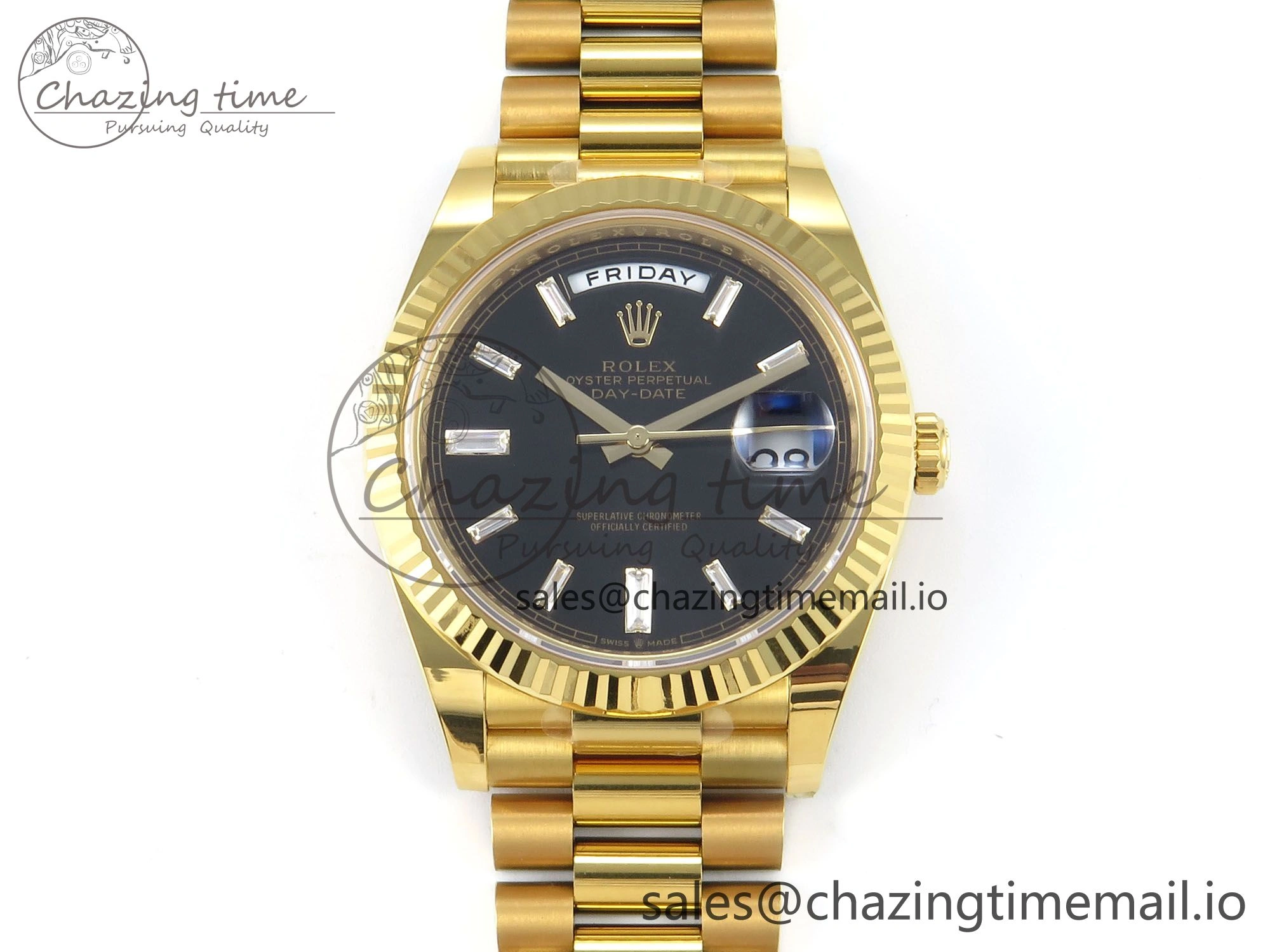 Day Date 40 YG 228238 THBF 1:1 Best Edition Black Crystal Dial on President Bracelet VR3255 V3 (Gain Weight)