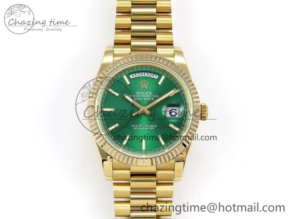 Day Date 40 YG JDF 904L Steel Green Stick Dial on President Bracelet VR3255 V3 (Gain Weight)