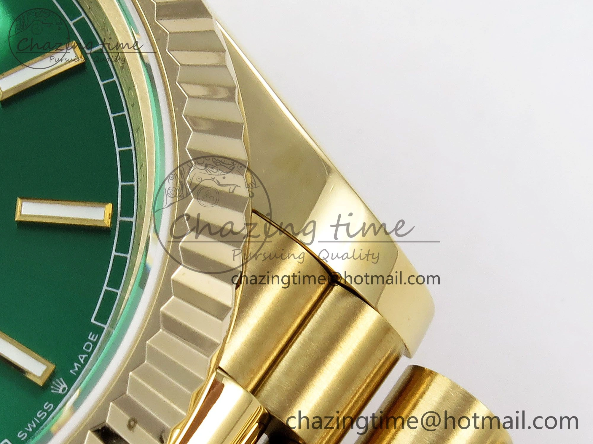 Day Date 40 YG JDF 904L Steel Green Stick Dial on President Bracelet VR3255 V3 (Gain Weight)