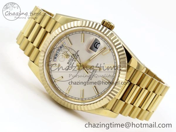 Day Date 40 YG JDF 904L Steel Silver Stick Dial on President Bracelet VR3255 V3 (Gain Weight)