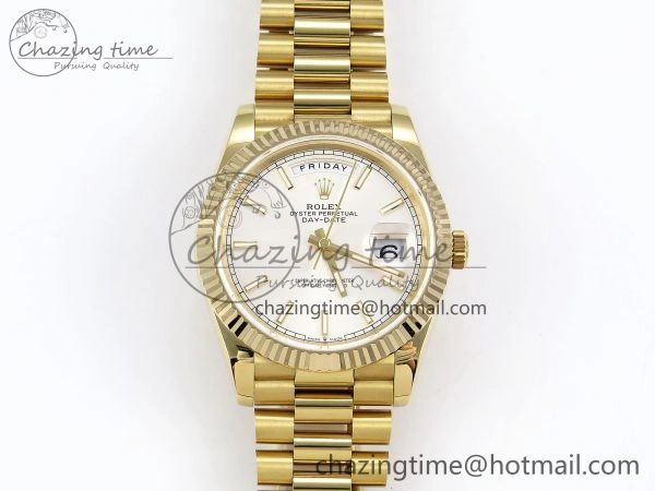 Day Date 40 YG JDF 904L Steel Silver Stick Dial on President Bracelet VR3255 V3 (Gain Weight)