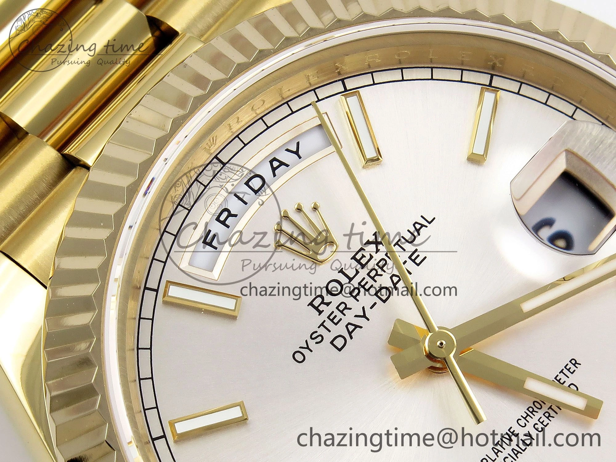 Day Date 40 YG JDF 904L Steel Silver Stick Dial on President Bracelet VR3255 V3 (Gain Weight)