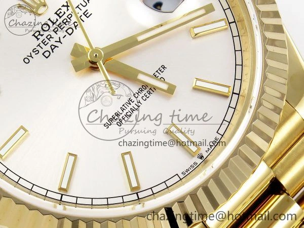 Day Date 40 YG JDF 904L Steel Silver Stick Dial on President Bracelet VR3255 V3 (Gain Weight)