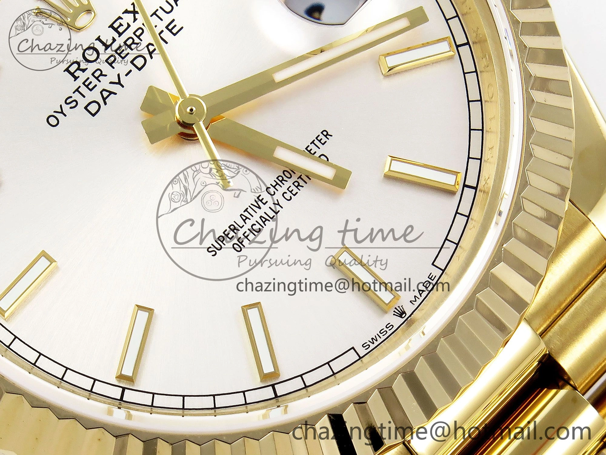 Day Date 40 YG JDF 904L Steel Silver Stick Dial on President Bracelet VR3255 V3 (Gain Weight)