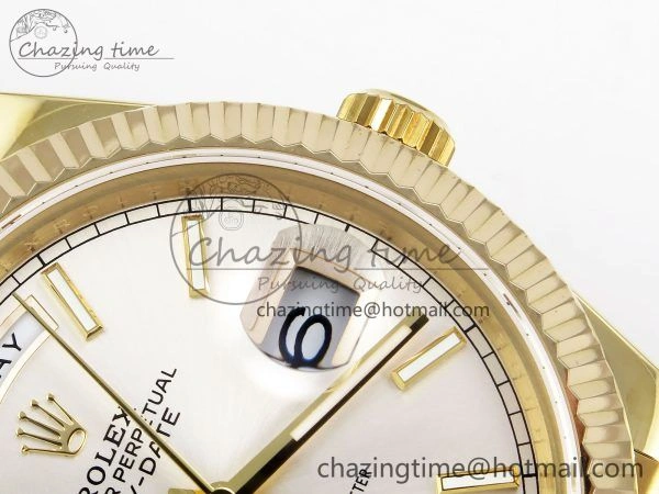 Day Date 40 YG JDF 904L Steel Silver Stick Dial on President Bracelet VR3255 V3 (Gain Weight)