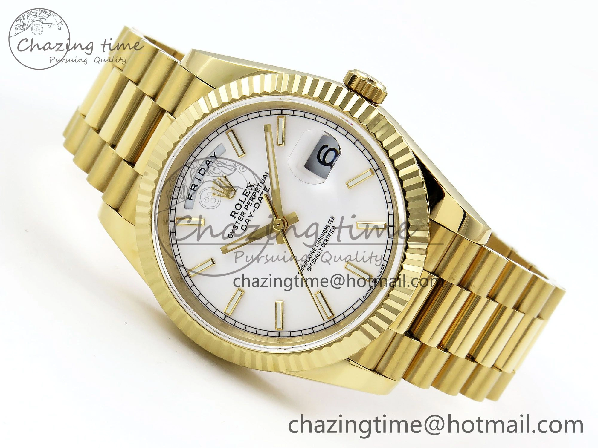 Day Date 40 YG JDF 904L Steel White Stick Dial on President Bracelet VR3255 V3 (Gain Weight)