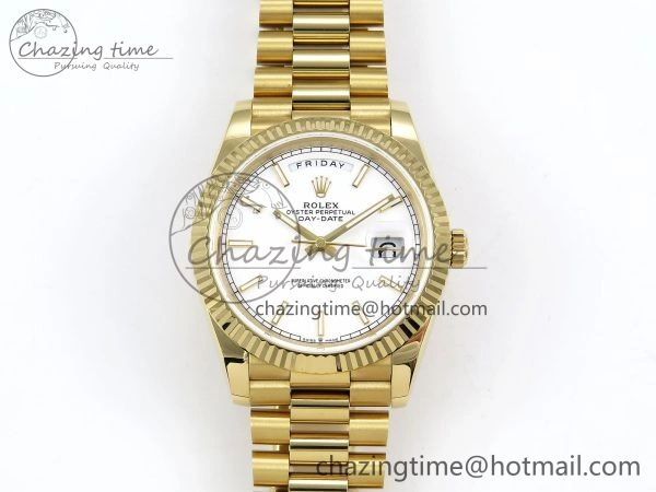 Day Date 40 YG JDF 904L Steel White Stick Dial on President Bracelet VR3255 V3 (Gain Weight)