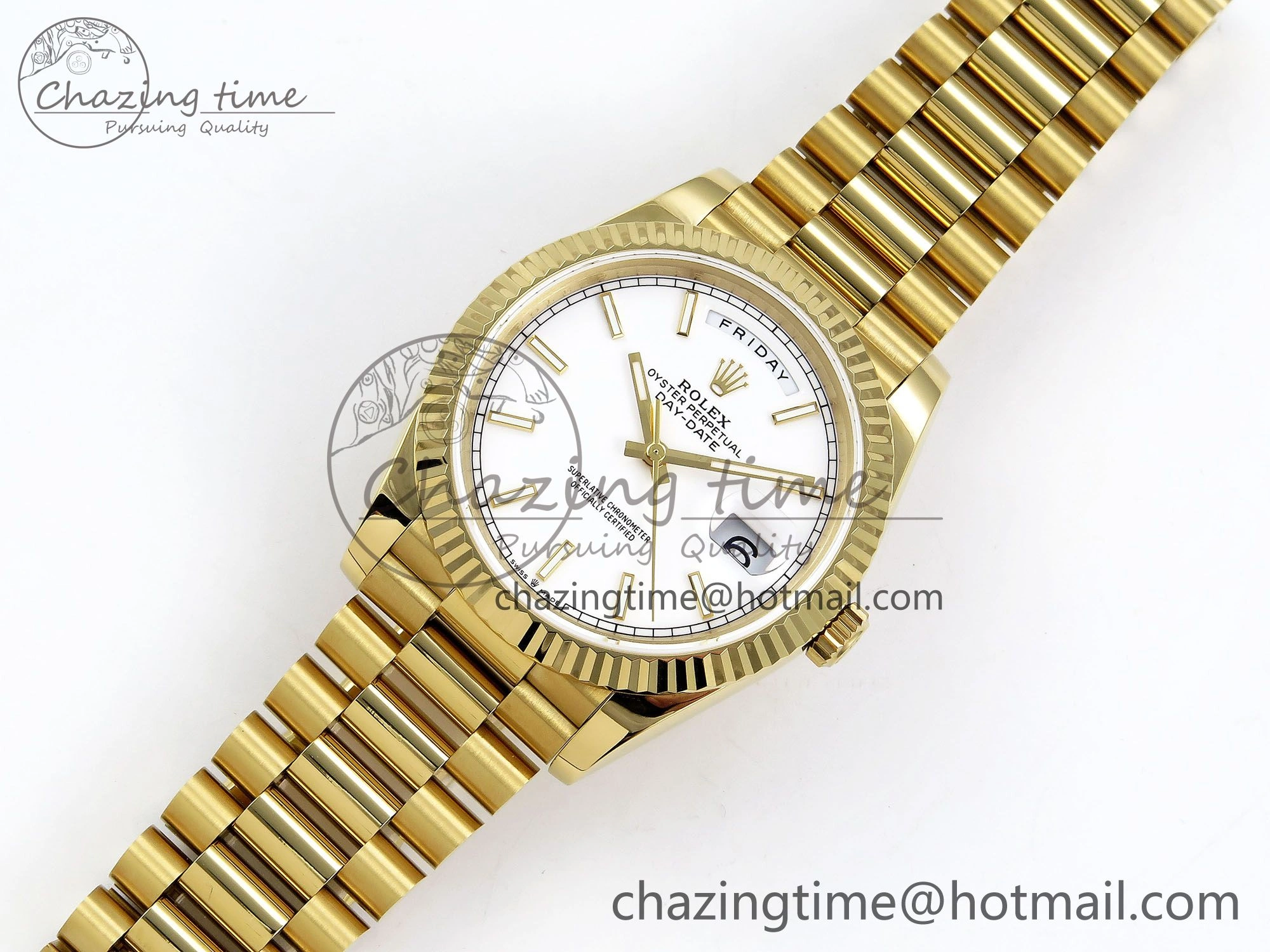 Day Date 40 YG JDF 904L Steel White Stick Dial on President Bracelet VR3255 V3 (Gain Weight)