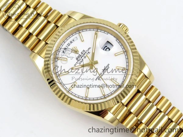 Day Date 40 YG JDF 904L Steel White Stick Dial on President Bracelet VR3255 V3 (Gain Weight)