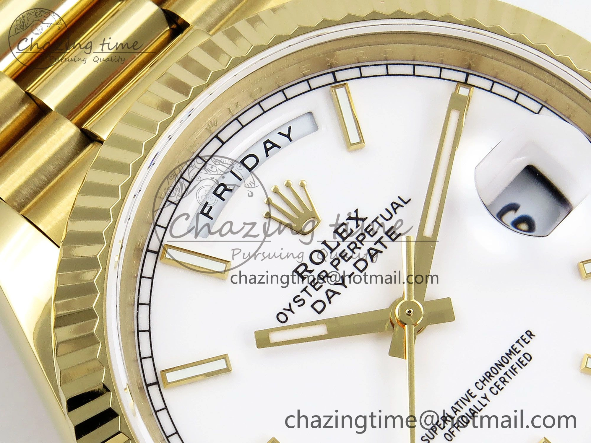 Day Date 40 YG JDF 904L Steel White Stick Dial on President Bracelet VR3255 V3 (Gain Weight)
