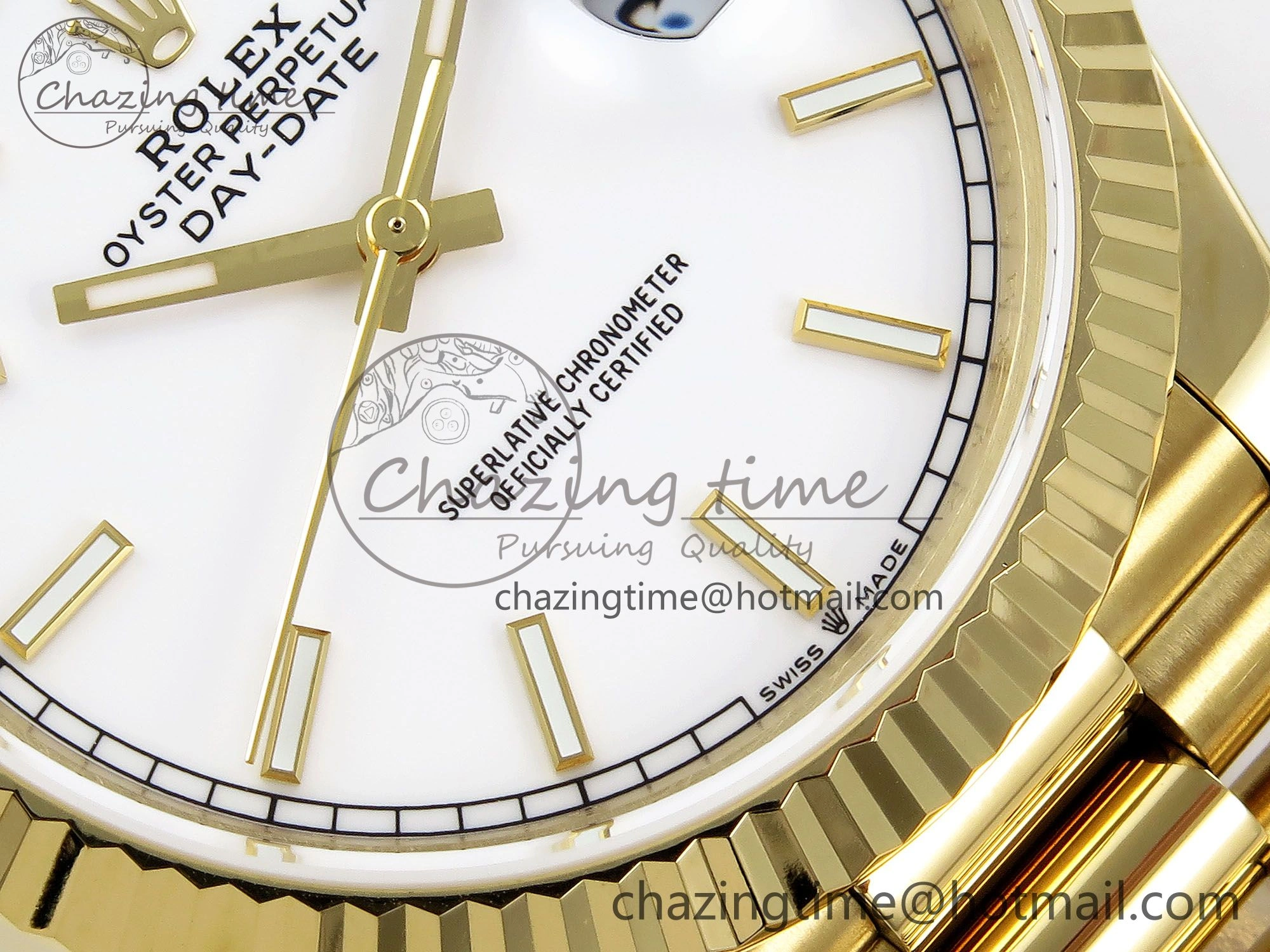Day Date 40 YG JDF 904L Steel White Stick Dial on President Bracelet VR3255 V3 (Gain Weight)