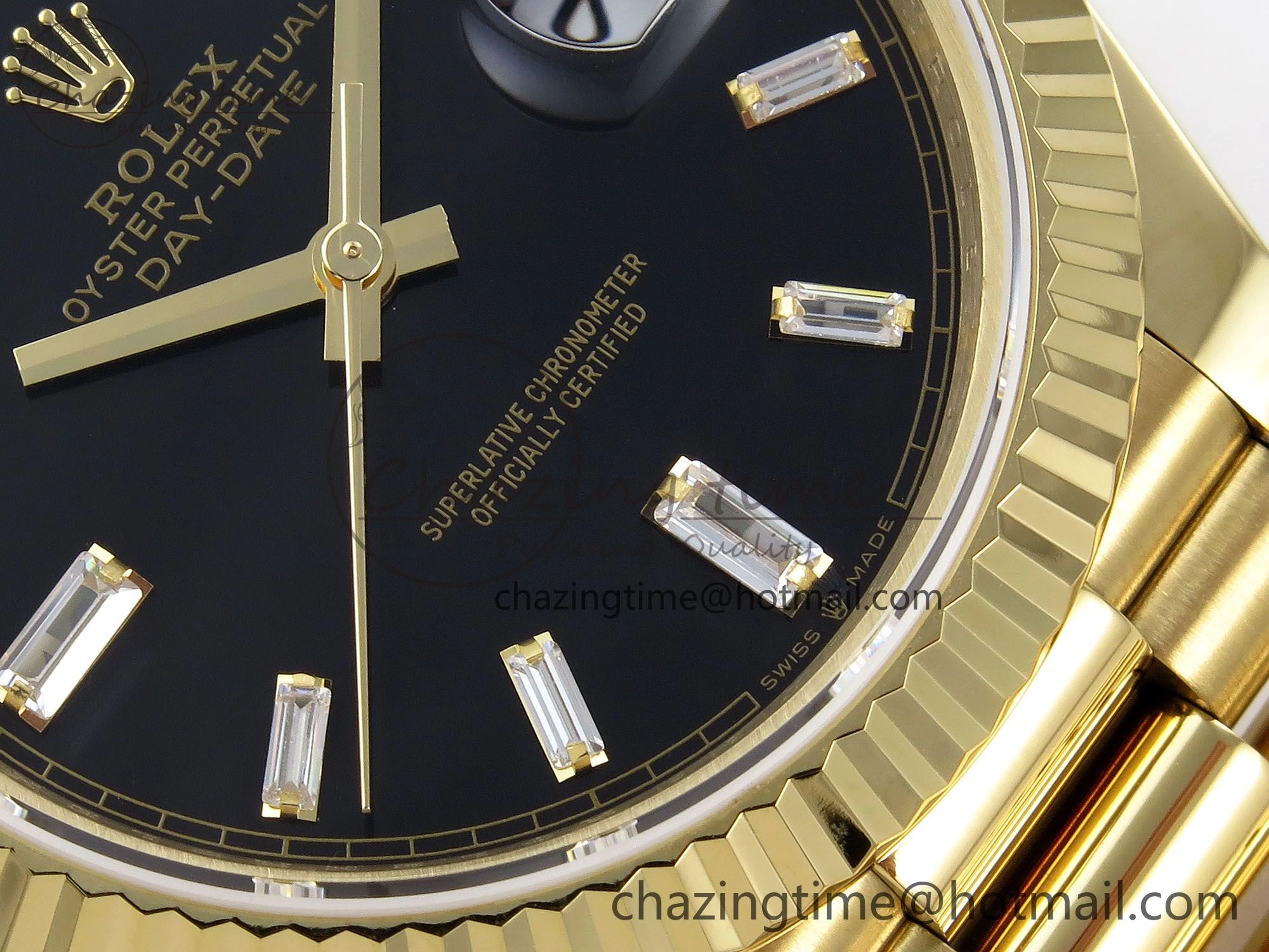Day Date 40 YG JDF Gain Weight 904L Steel Black Crystal Dial on President Bracelet VR3255 V3