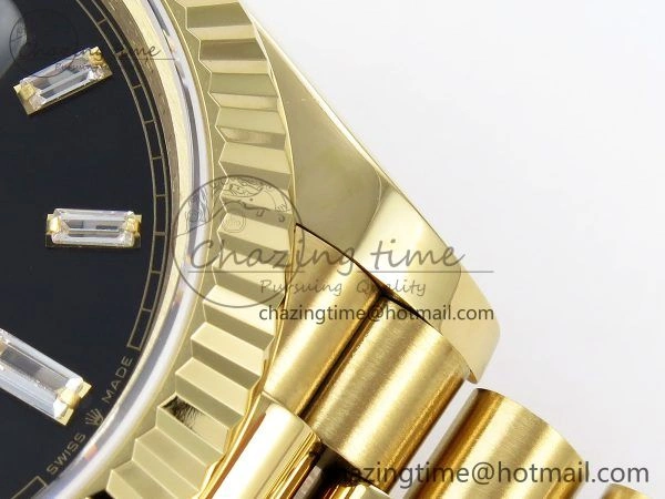 Day Date 40 YG JDF Gain Weight 904L Steel Black Crystal Dial on President Bracelet VR3255 V3