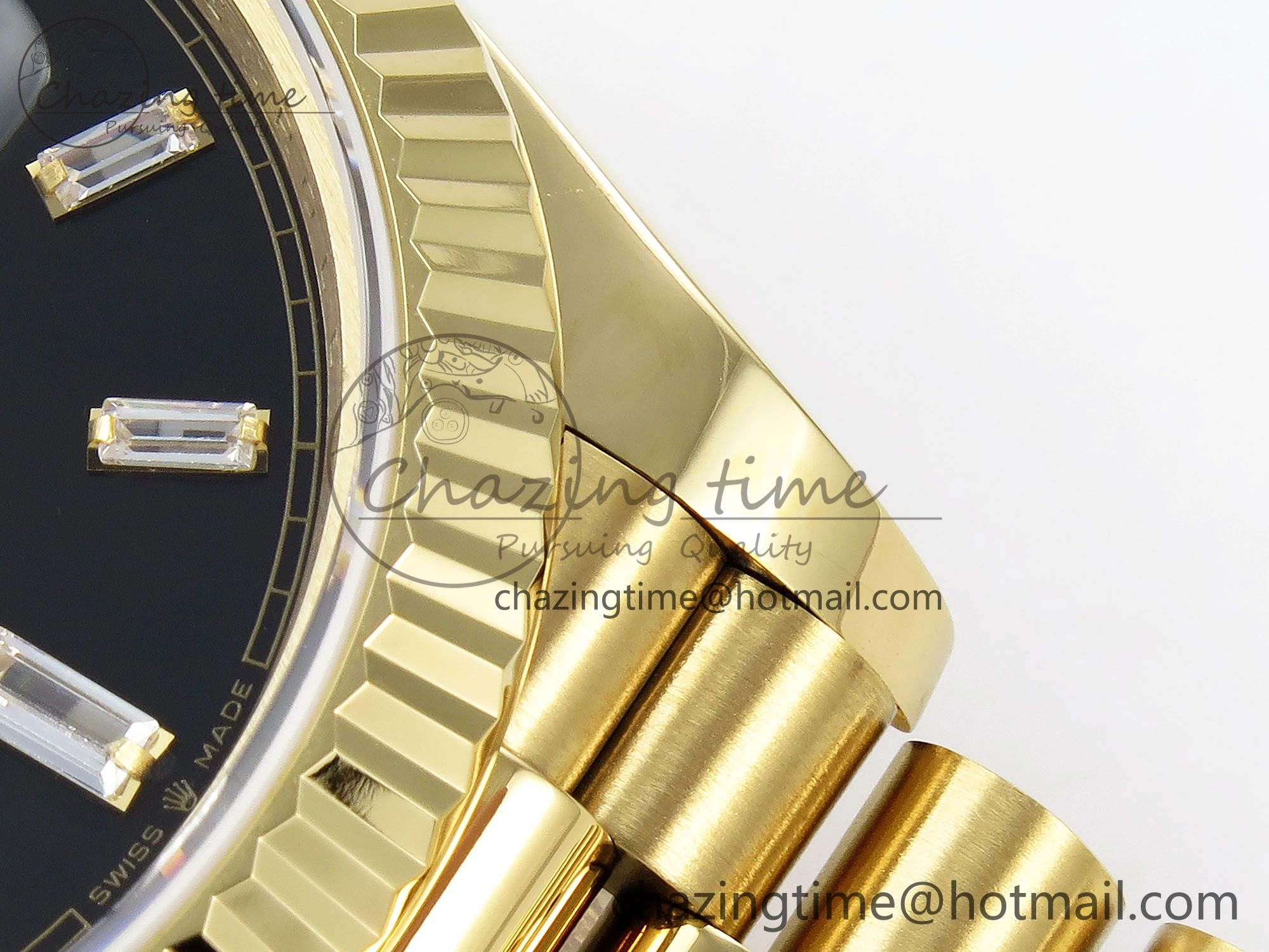 Day Date 40 YG JDF Gain Weight 904L Steel Black Crystal Dial on President Bracelet VR3255 V3