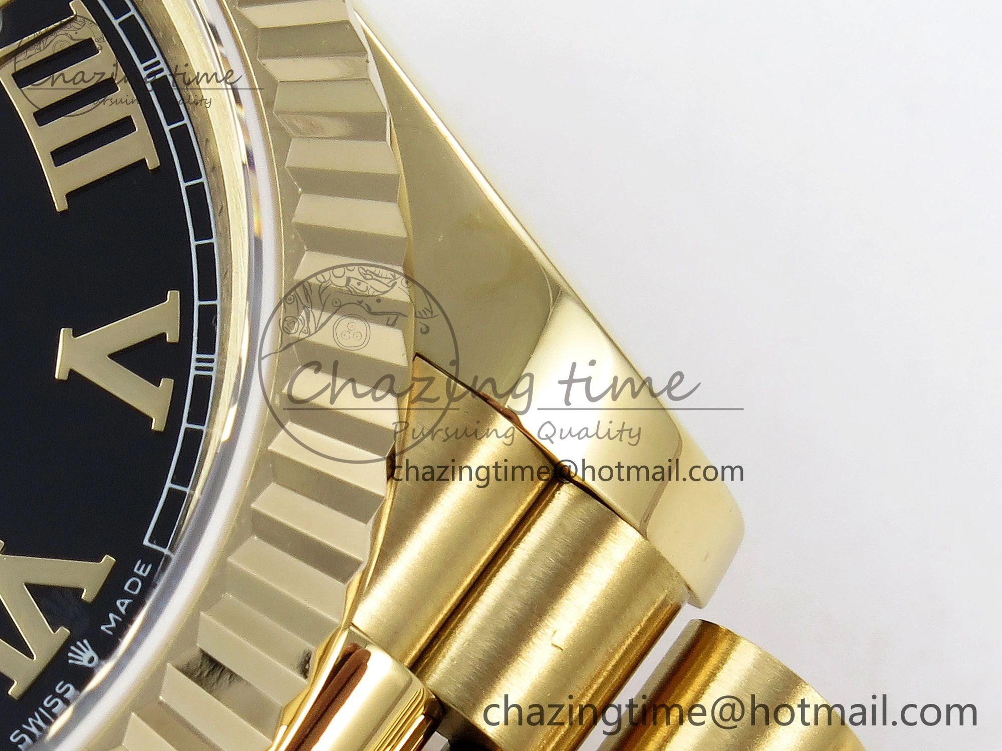 Day Date 40 YG JDF Gain Weight 904L Steel Black Roman Dial on President Bracelet VR3255 V3