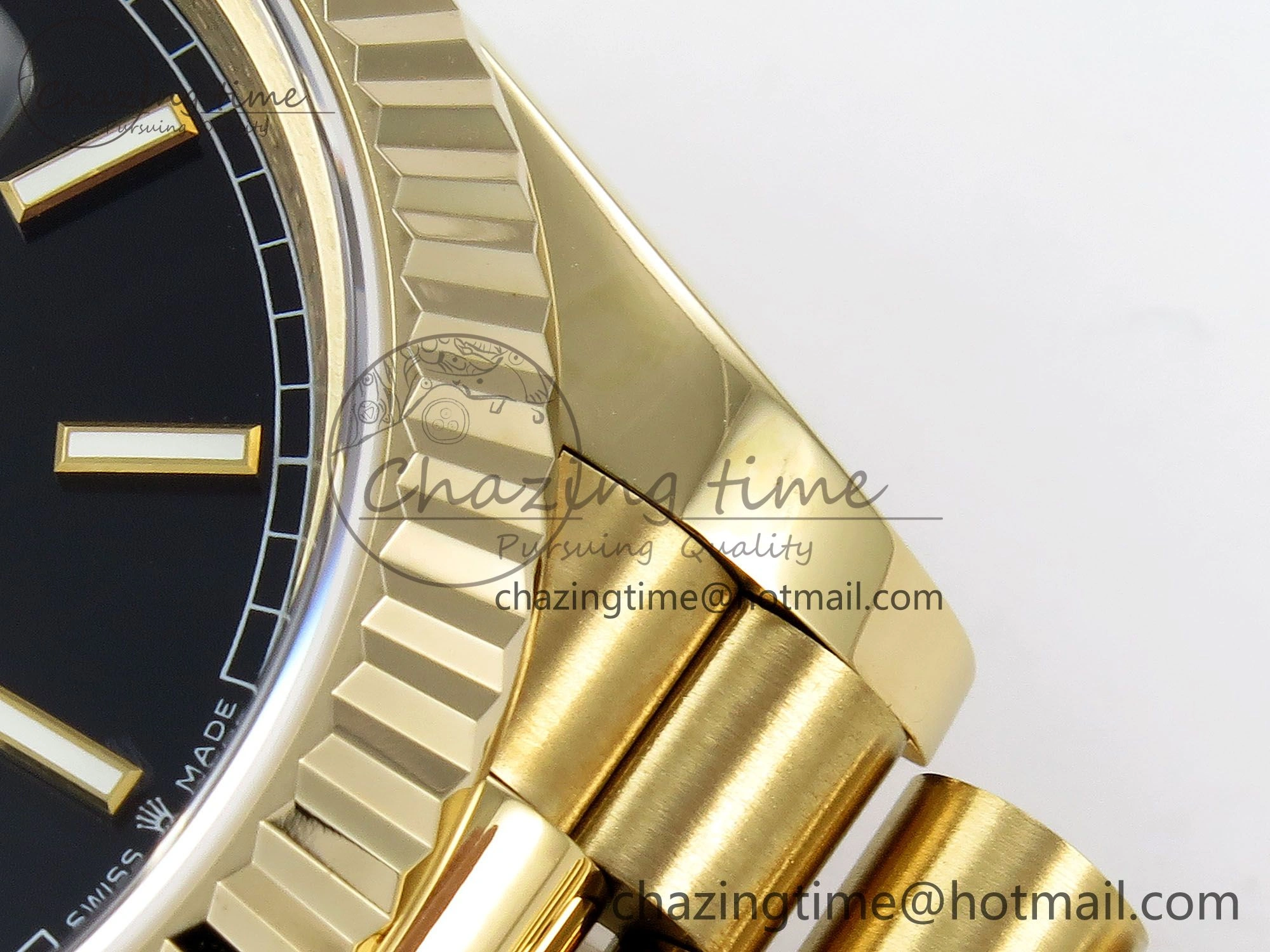 Day Date 40 YG JDF Gain Weight 904L Steel Black Stick Dial on President Bracelet VR3255 V3