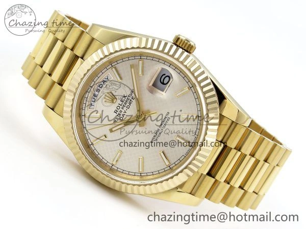 Day Date 40 YG JDF Gain Weight 904L Steel Silver Textured Stick Dial on President Bracelet VR3255 V3