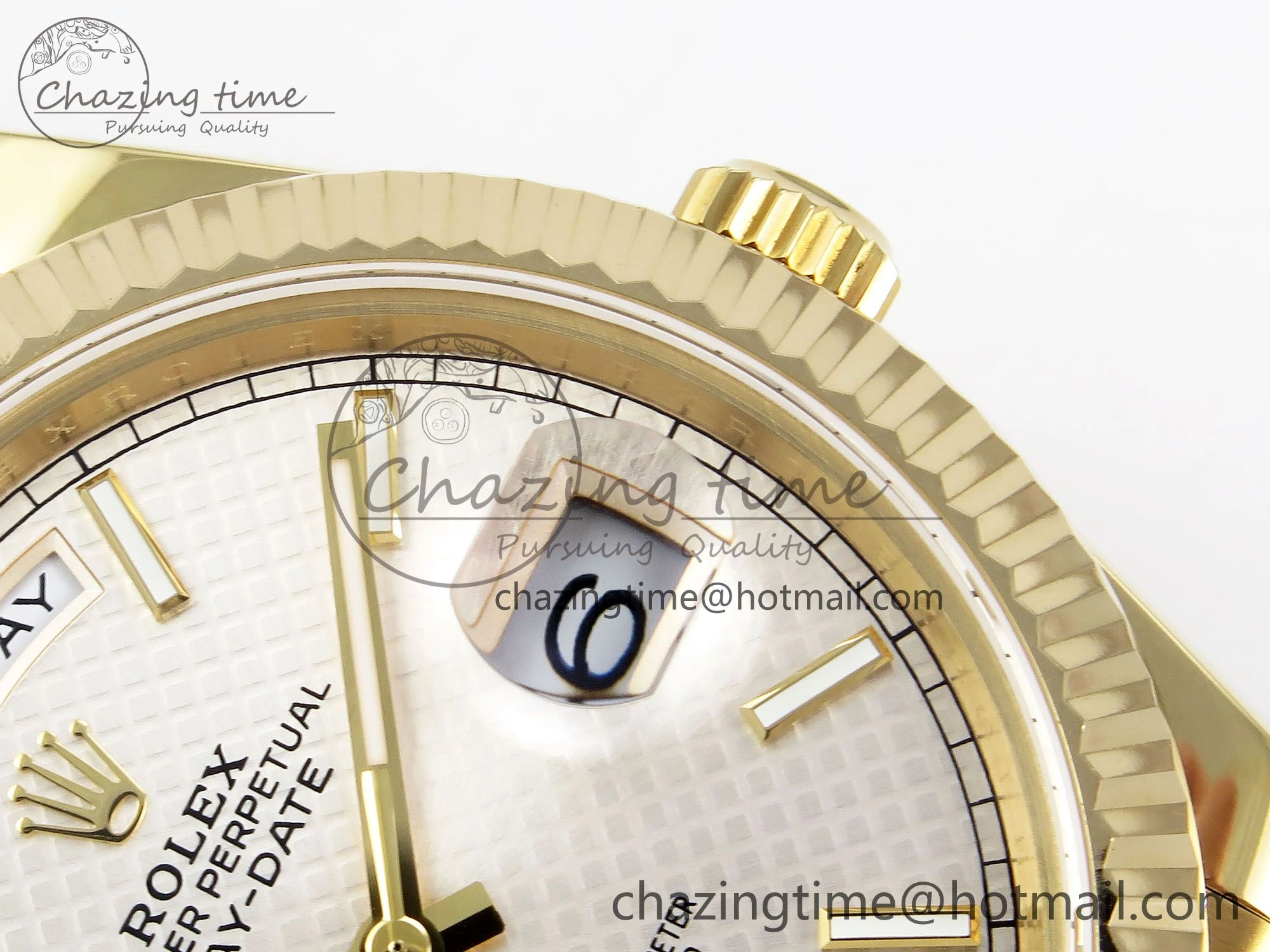 Day Date 40 YG JDF Gain Weight 904L Steel Silver Textured Stick Dial on President Bracelet VR3255 V3
