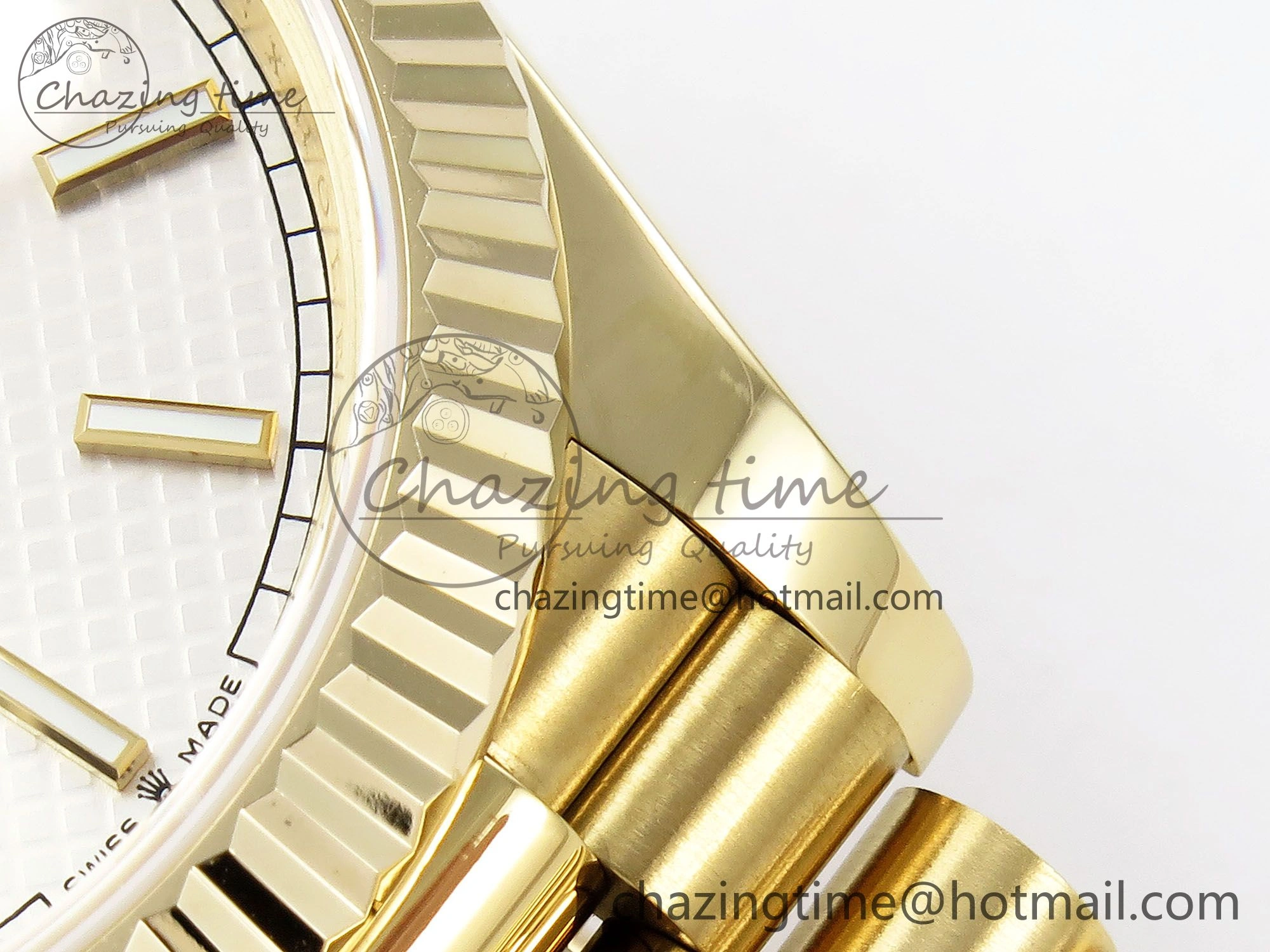 Day Date 40 YG JDF Gain Weight 904L Steel Silver Textured Stick Dial on President Bracelet VR3255 V3