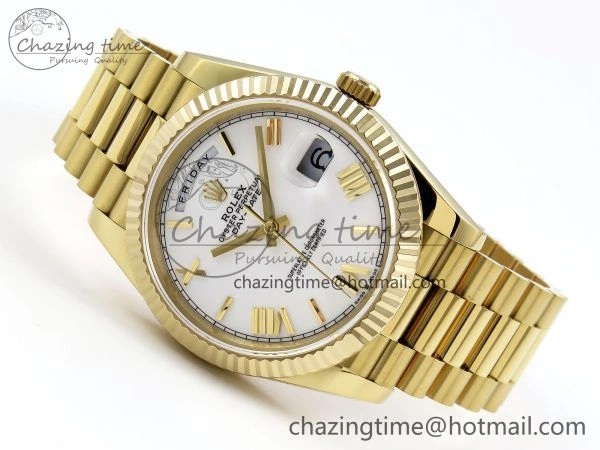 Day Date 40 YG JDF Gain Weight 904L Steel White Big Roman Dial on President Bracelet VR3255 V3