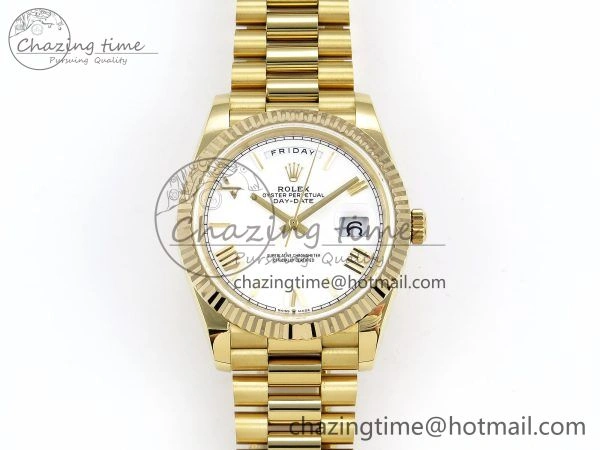 Day Date 40 YG JDF Gain Weight 904L Steel White Big Roman Dial on President Bracelet VR3255 V3