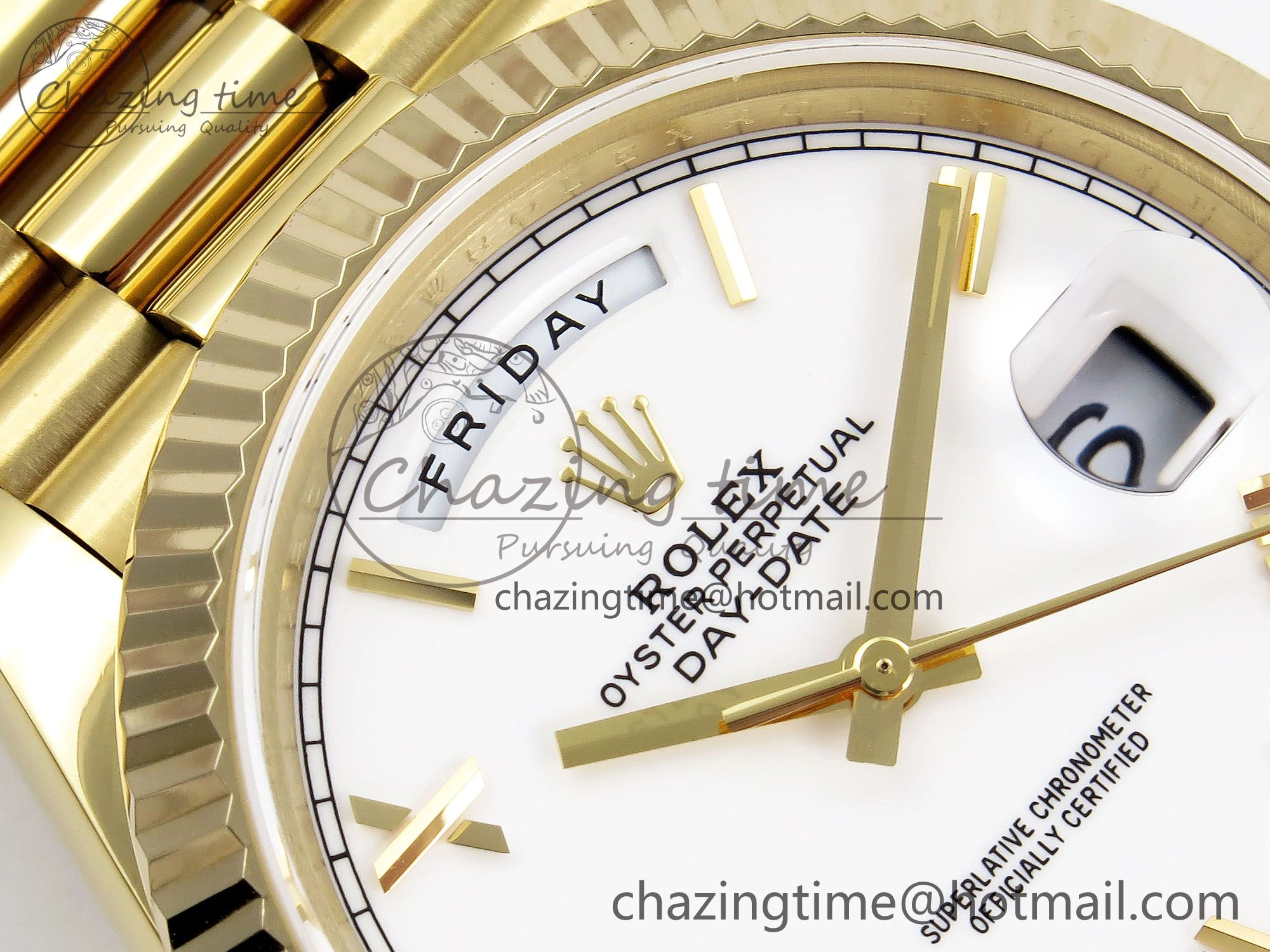 Day Date 40 YG JDF Gain Weight 904L Steel White Big Roman Dial on President Bracelet VR3255 V3
