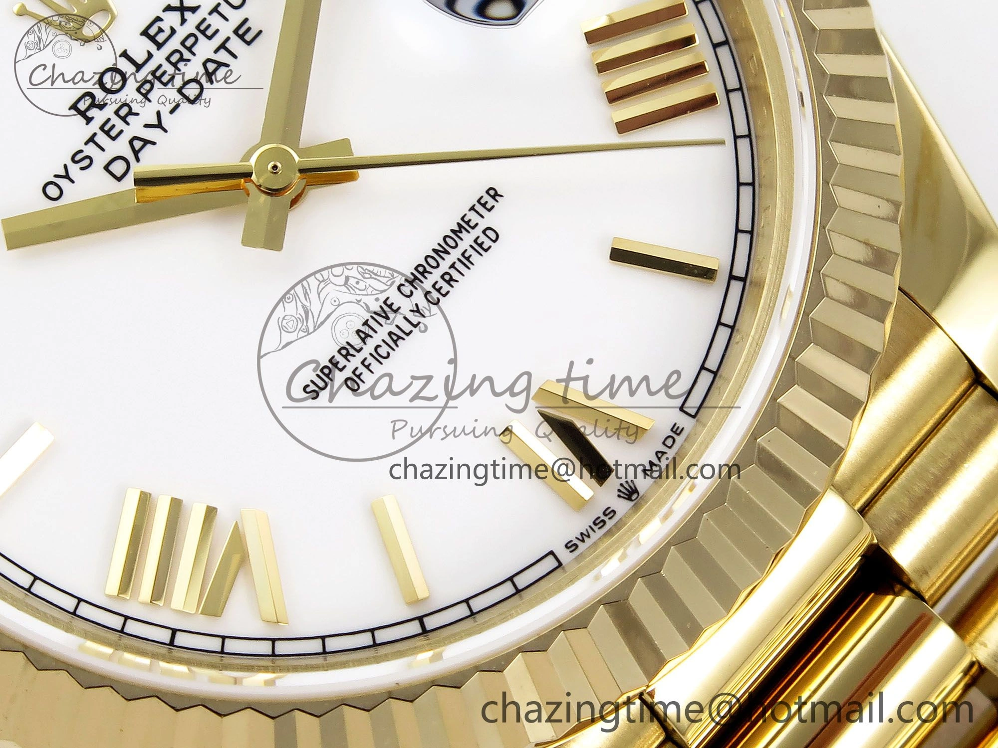 Day Date 40 YG JDF Gain Weight 904L Steel White Big Roman Dial on President Bracelet VR3255 V3