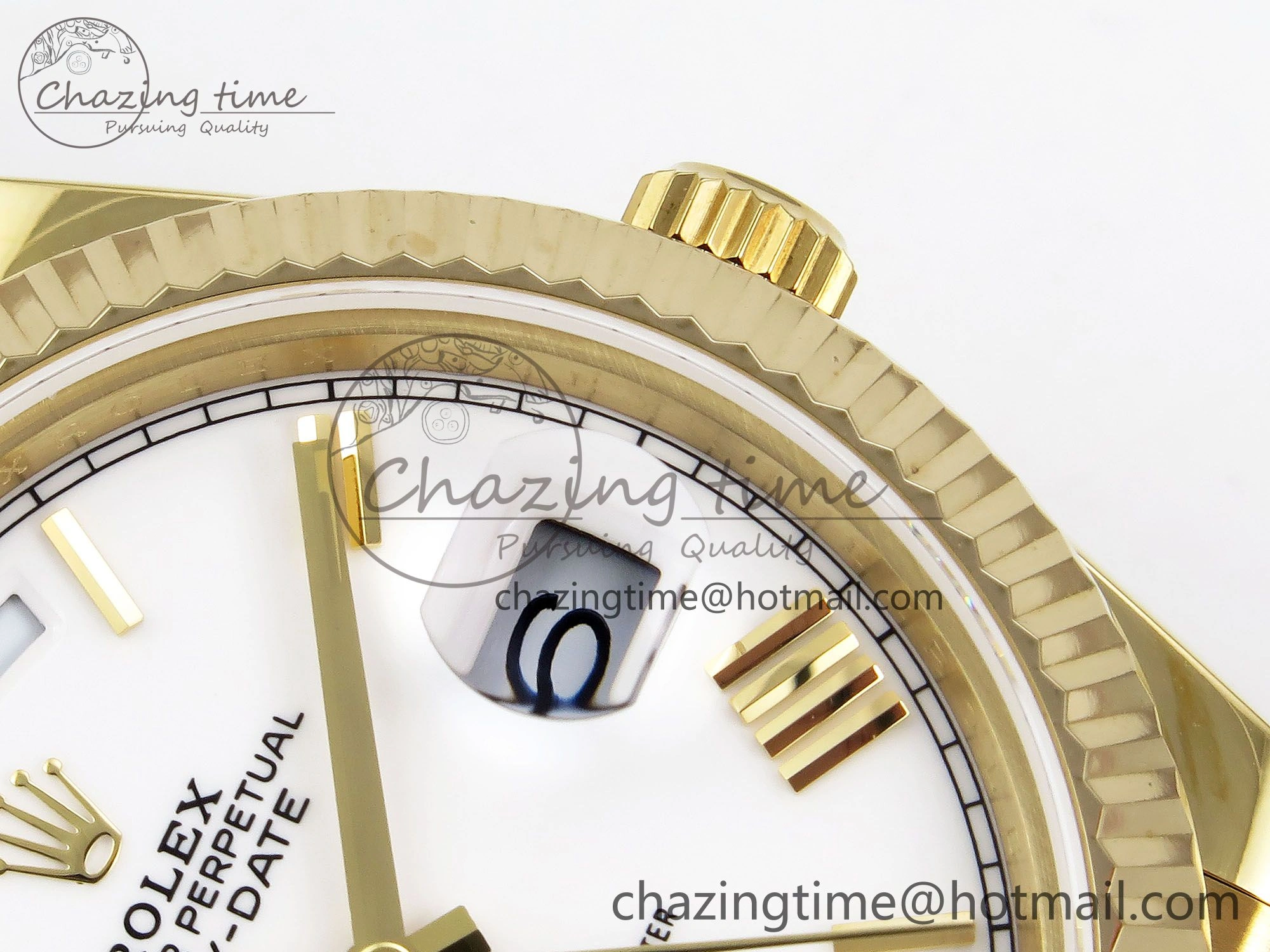 Day Date 40 YG JDF Gain Weight 904L Steel White Big Roman Dial on President Bracelet VR3255 V3